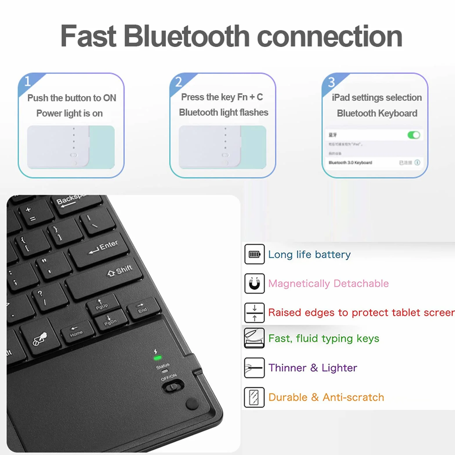 Etui na Klawiaturę z Touchpadem i Uchwytem na Rysik do iPad 6. Gen 2018, iPad 5. Gen 2017, iPad Pro 9,7", iPad Air 2 i 1, Klawiatura QWERTY z Podświetlana 7 Kolorów, Ciemnoniebieski Z Touchpadem