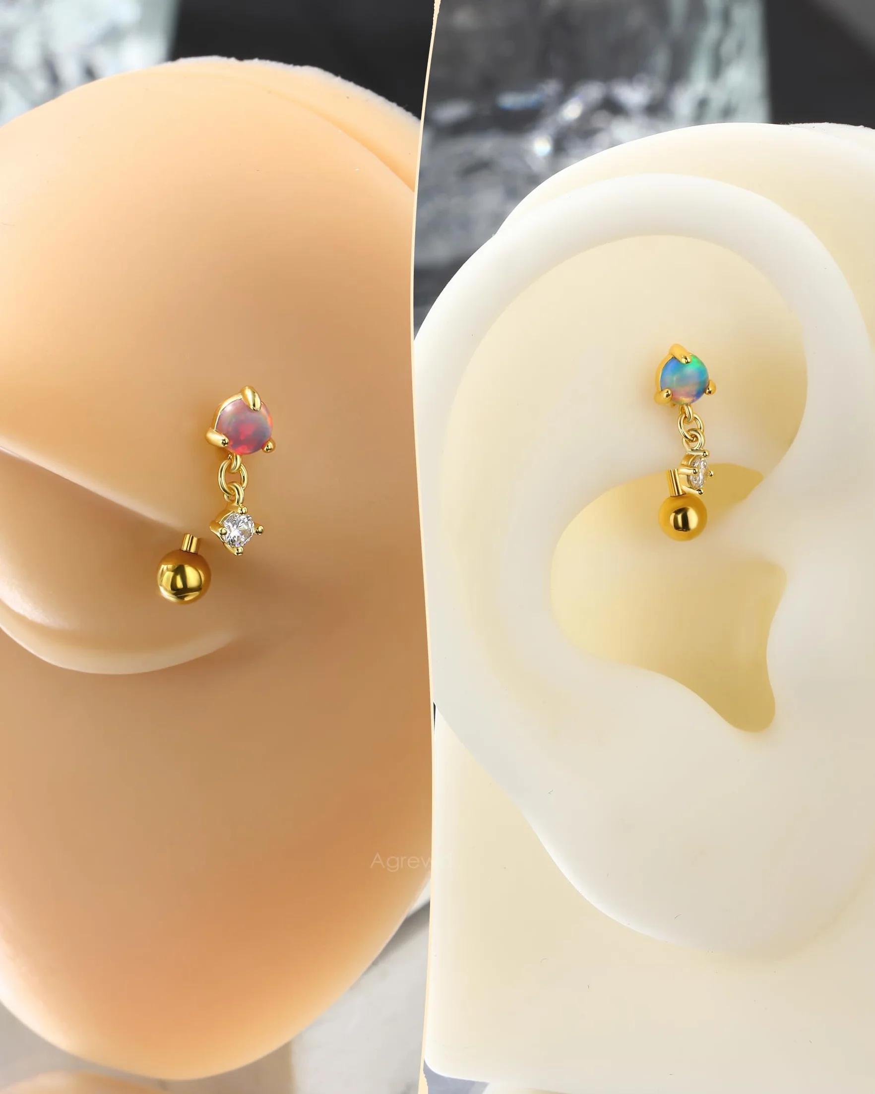 Rook piercing biżuteria opal, złoty kolczyk do brwi, 16 G, gwint wewnętrzny, helix, kolczyk do chrząstki, biżuteria ze stali nierdzewnej 316L, tragus daith zakrzywiony kolczyk do brwi dla