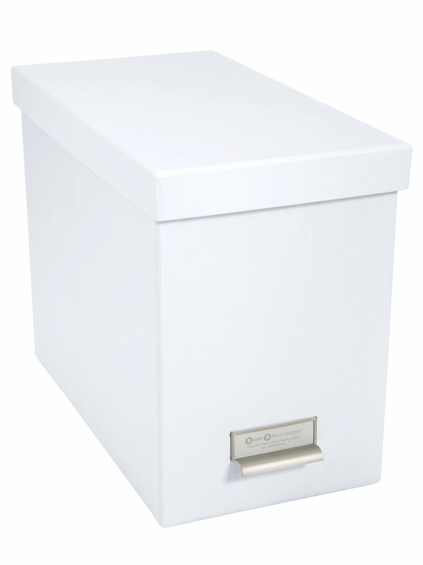 Bigso Box of Sweden JOHAN wiszące pudełko na teczki z pokrywką – stylowe pudełko archiwalne z 8 skoroszytami – pudełko na teczki wiszące z płyty pilśniowej i papieru, kolor biały