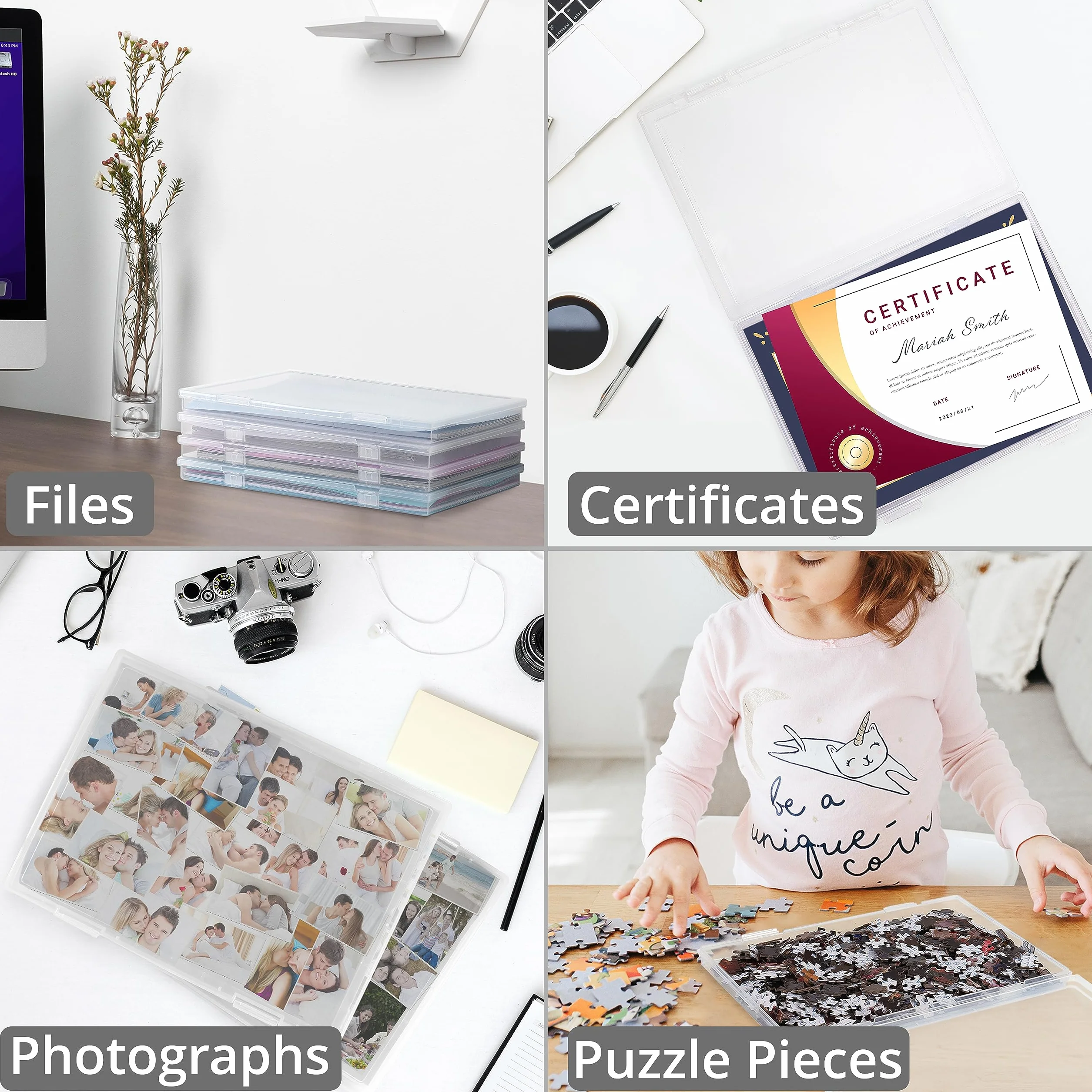 Winter Shore Pojemniki na Dokumenty Formatu A4 [4 Sztuki] - Przezroczyste Skrzynki na Listy, Magazyny - Organizator Projektów, Przechowywanie Dokumentów Biurowych, Szkolnych