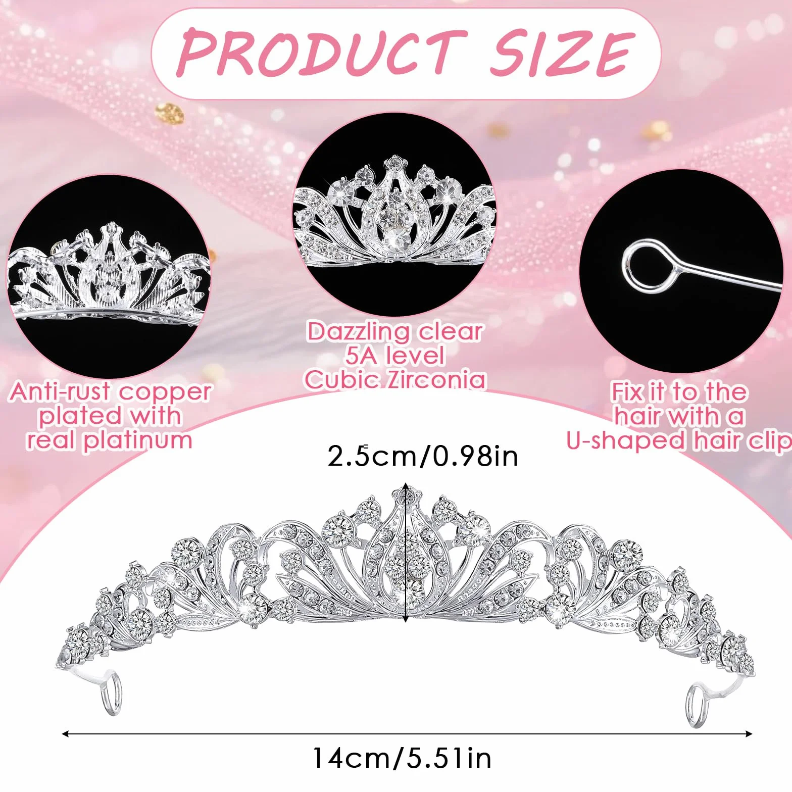 Nogeqi Diadem ze srebra ze strasu, korona księżniczki, elegancka korona dla panny młodej, kryształowa tiara, królowa, dekoracja na wesele, karnawał, urodziny, uroczystości i imprezę, akcesoria do