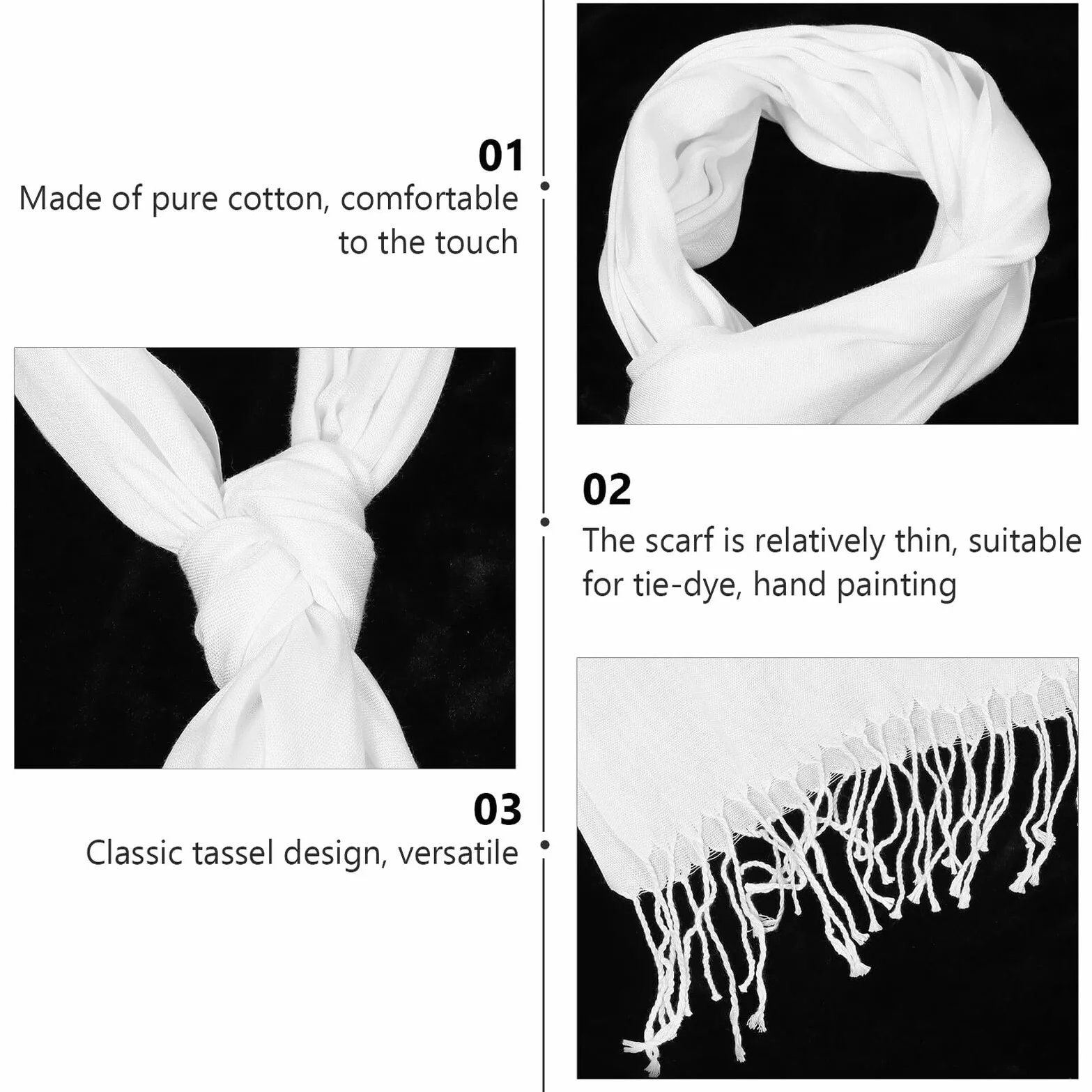 PACKOVE 1kawałek Pure Cotton Scarf for Tie-dye and Drawing Easy to Clean and Dry Blank Scarf for Crafts