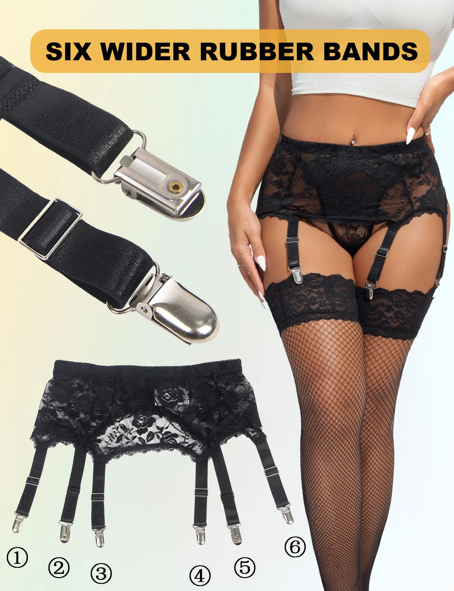 Ohmydear Damski Pasek do Pończoch Seksowny Plus Size Bielizna Brzuch z 6 Metalowymi Klipsami Haczyki i Oczka
