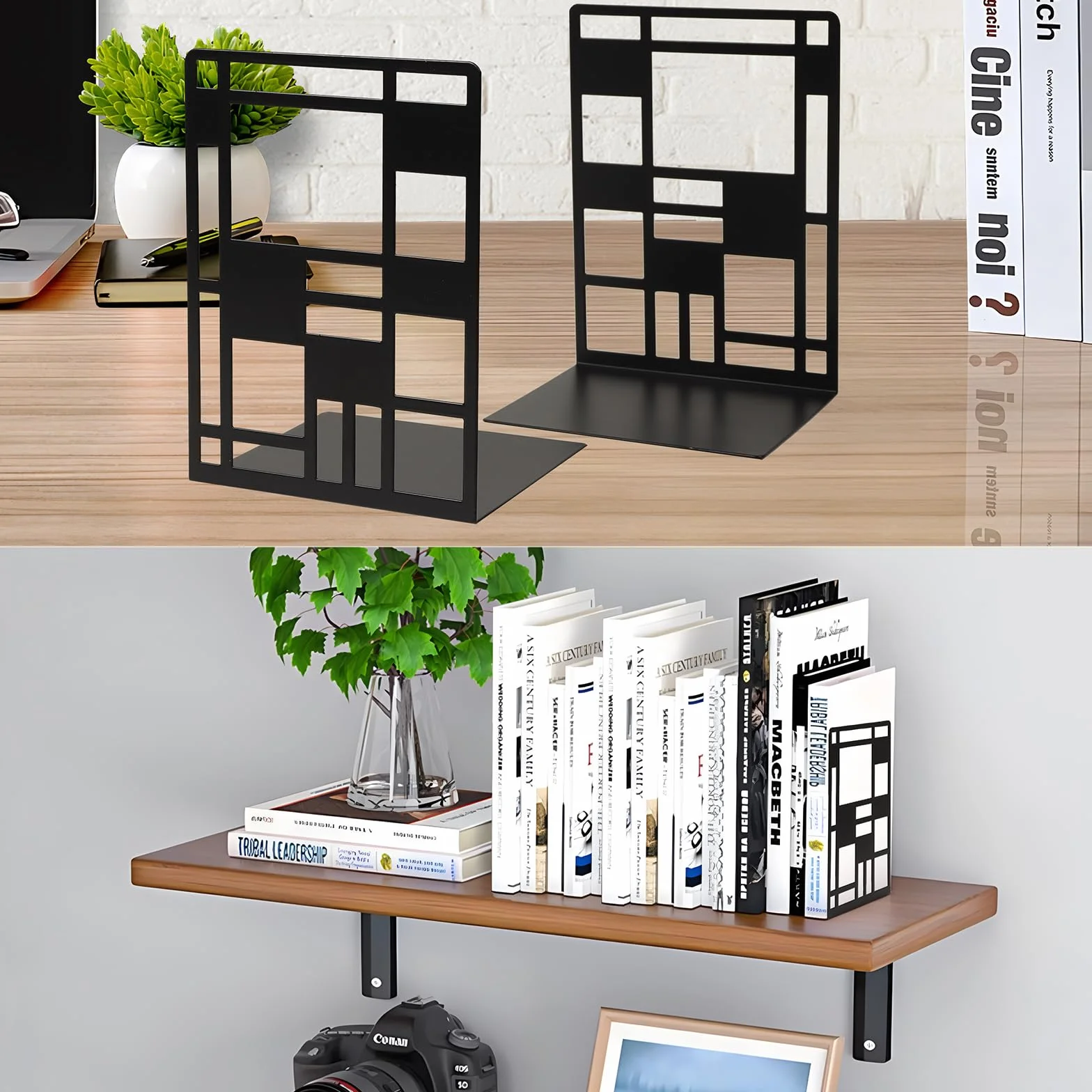 Gucass 4 Pary PodpóRki Do KsiążEk, Metalowy Uchwyt Na KsiążKi Do RegałóW Bookends, WytrzymałE Organizer Na KsiążKi, Niewidoczny Regał Na KsiążKi, Do SzkołY, Domu, Biura,19x 10x 13cm, Czarny