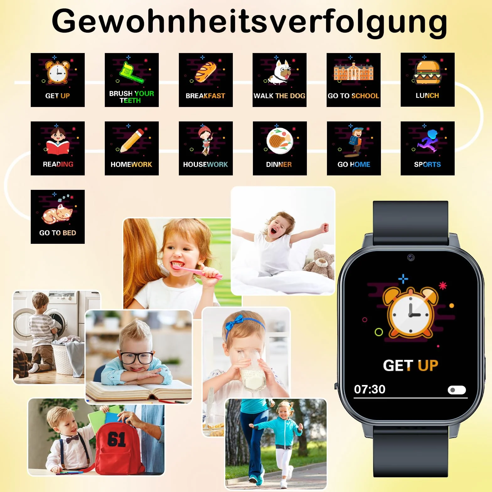 PTHTECHUS Smart Watch dla dzieci, zegarek dziecięcy z aparatem fotograficznym, odtwarzaczem MP3, do nauki i zabawy, prezent dla dzieci w wieku 3-12 lat, czarny