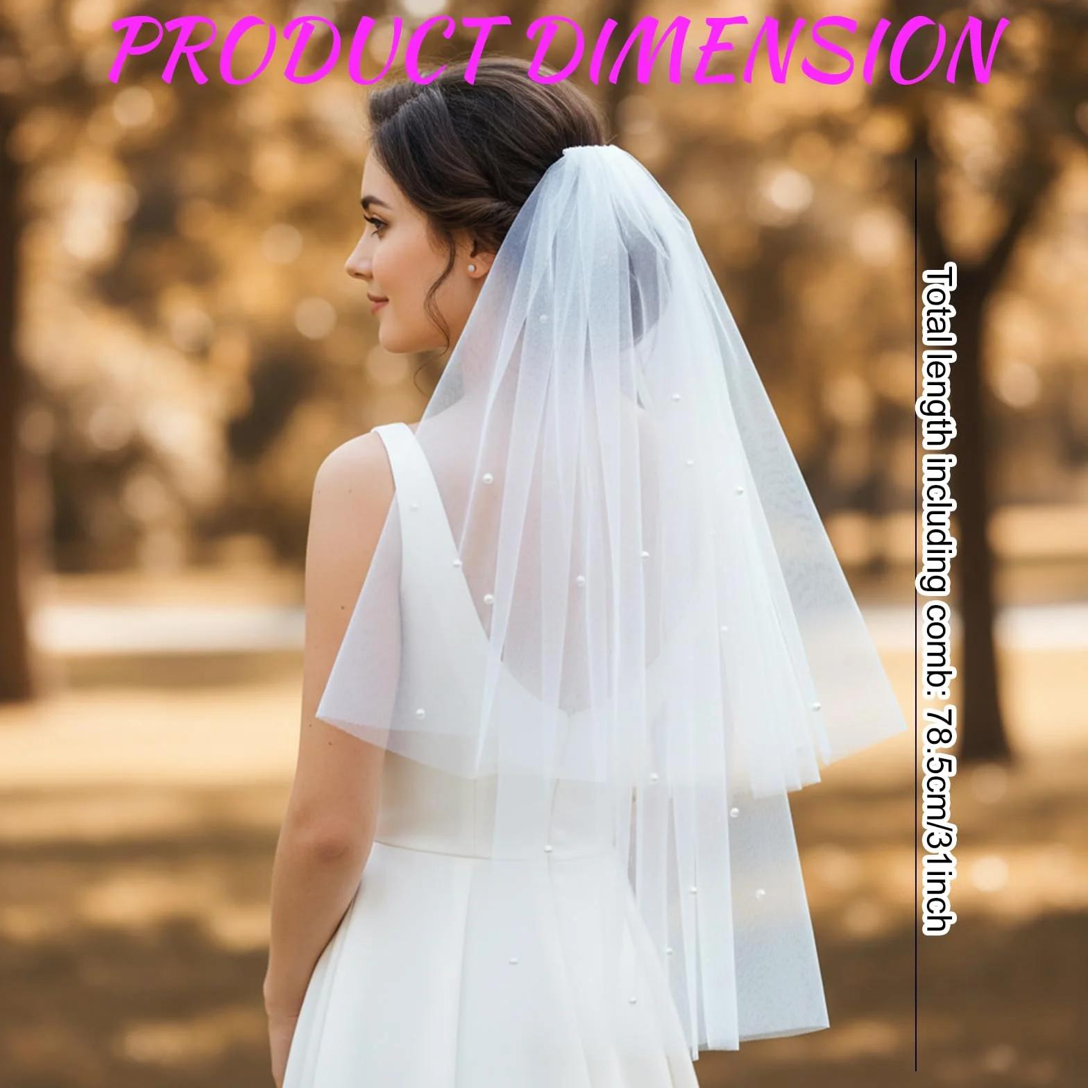 Tucnoeu Bride welon perłowy krótki welon, welony ślubne dla panny młodej - eleganckie białe welony ślubne z perłami na ślub wieczór panieński