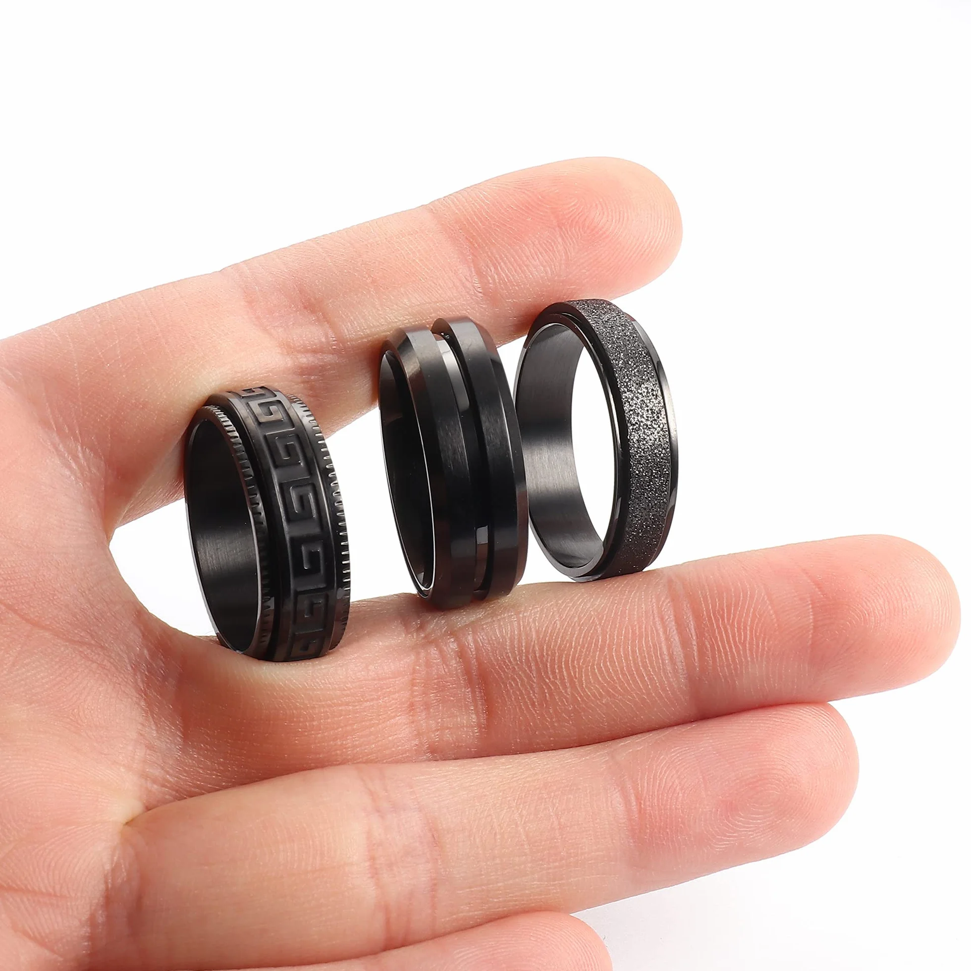 JeweBella 6 szt. męskie pierścionki skręcone ze stali nierdzewnej pierścienie obrotowe 8 mm czarne fajne celtyckie pierścionki vintage obietnica ślubna czarna obrączka zestaw pierścionków dla mężczyzn