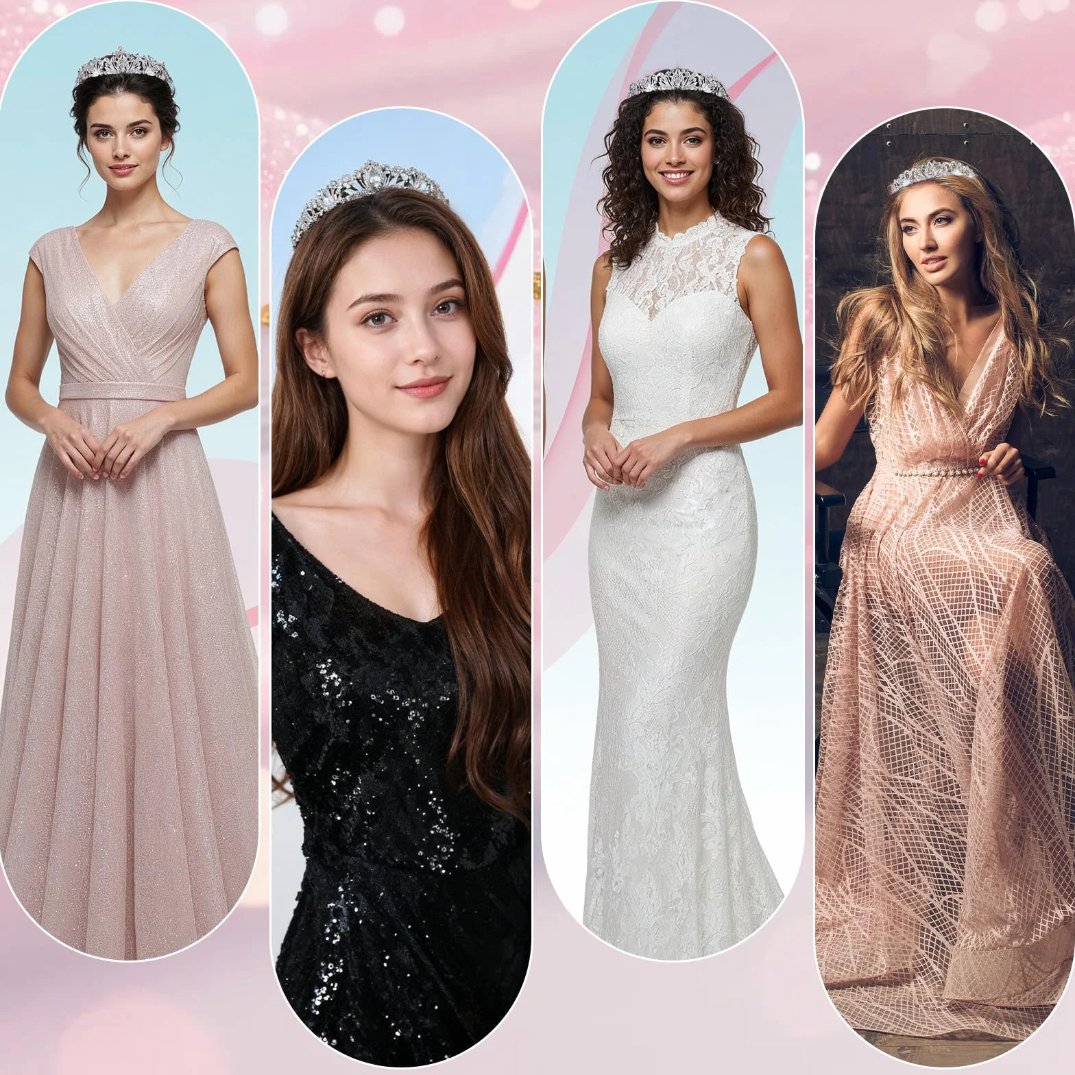 Nogeqi Diadem ze srebra ze strasu, korona księżniczki, elegancka korona dla panny młodej, kryształowa tiara, królowa, dekoracja na wesele, karnawał, urodziny, uroczystości i imprezę, akcesoria do
