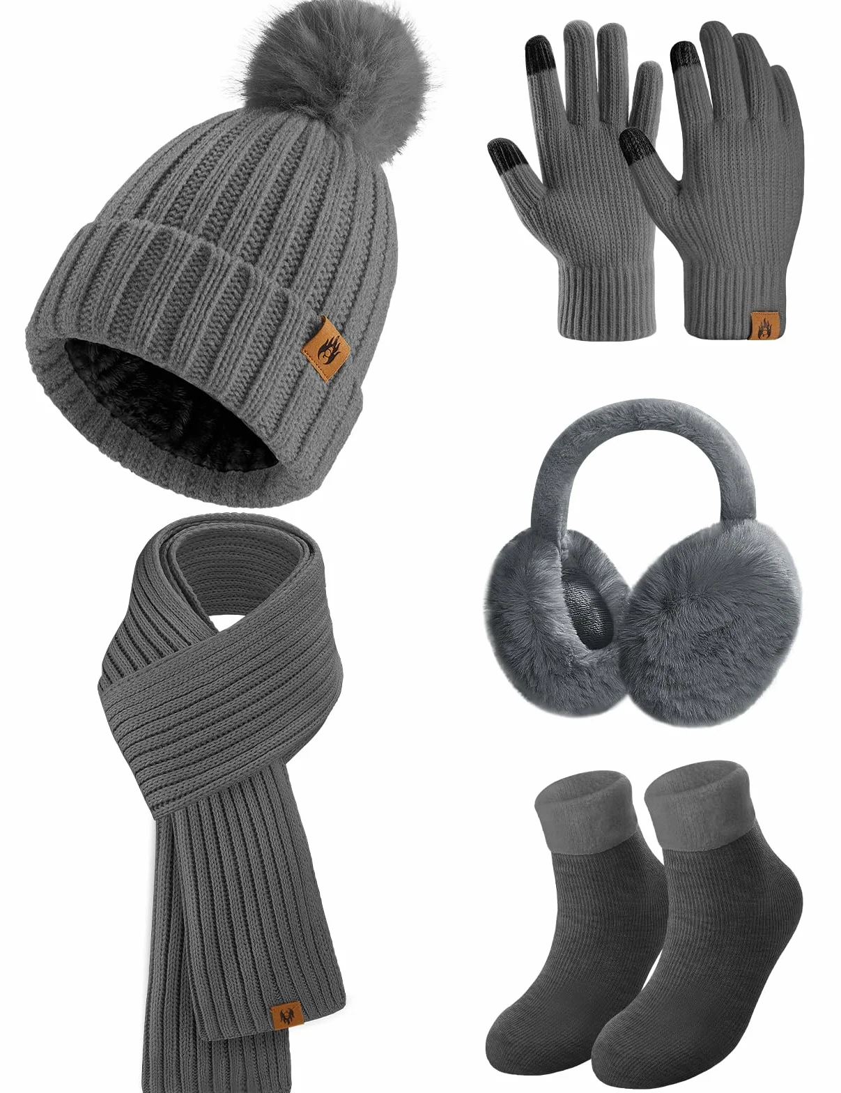 Niwicee Dzianinowa czapka i szalik zestaw 5 szt. zestaw wycieczek narciarskich zimowe pluszowe ogrzewacze uszu, ciepły długi szalik, czapka beanie i rękawiczki do ekranu dotykowego, zestaw damskich