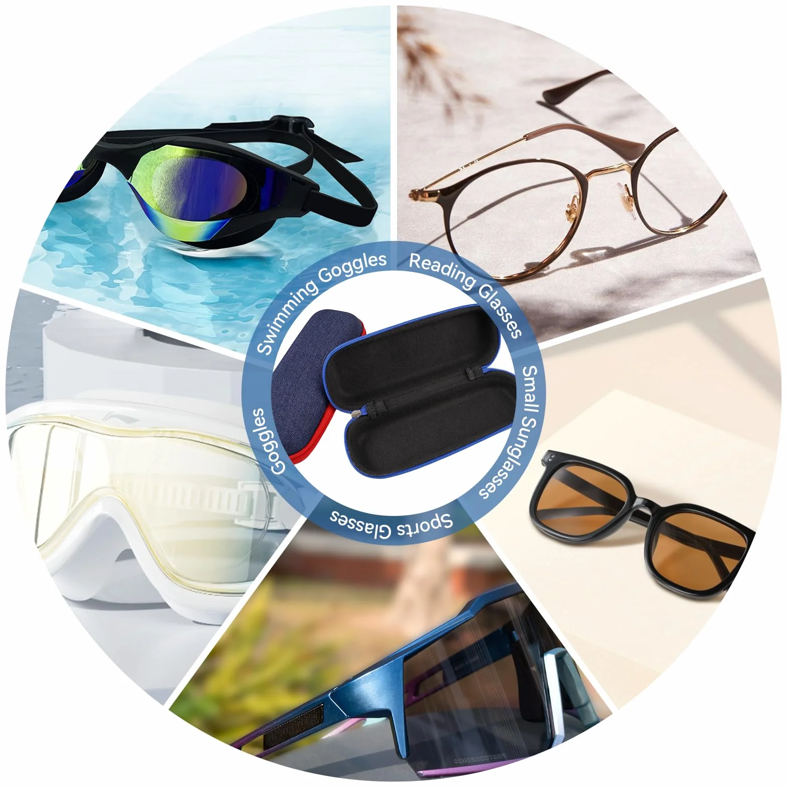 3 niebieskie etui na okulary, zielone i czerwone, 16,5 x 6,6 x 4,2 cm, twarde etui na okulary, tworzywo EVA i kowboj, etui na okulary przeciwsłoneczne, z zamkiem błyskawicznym, dla kobiet, mężczyzn