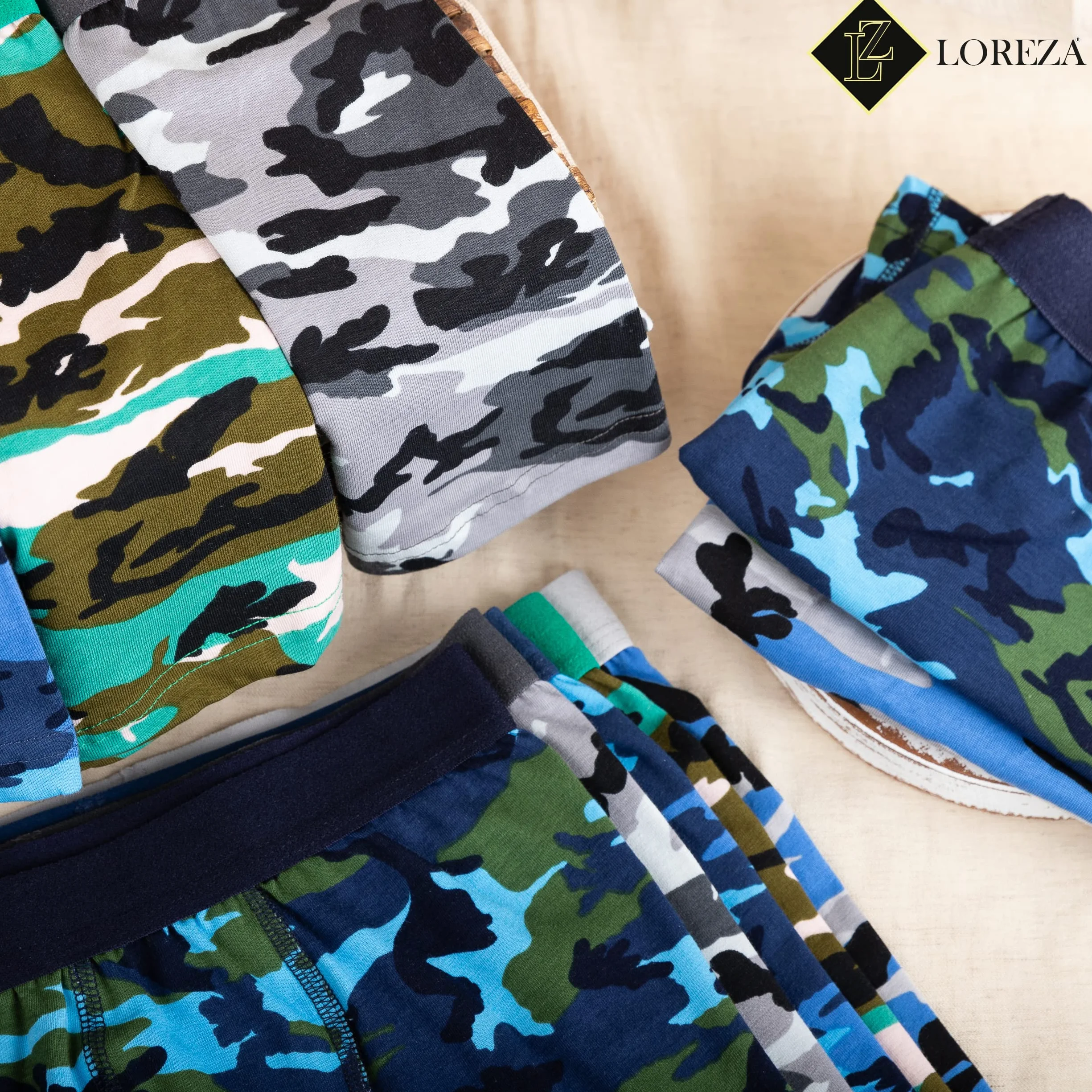 LOREZA ® 10 chłopięcych bokserek bawełnianych kamuflażowych majtek rozmiar 92-170