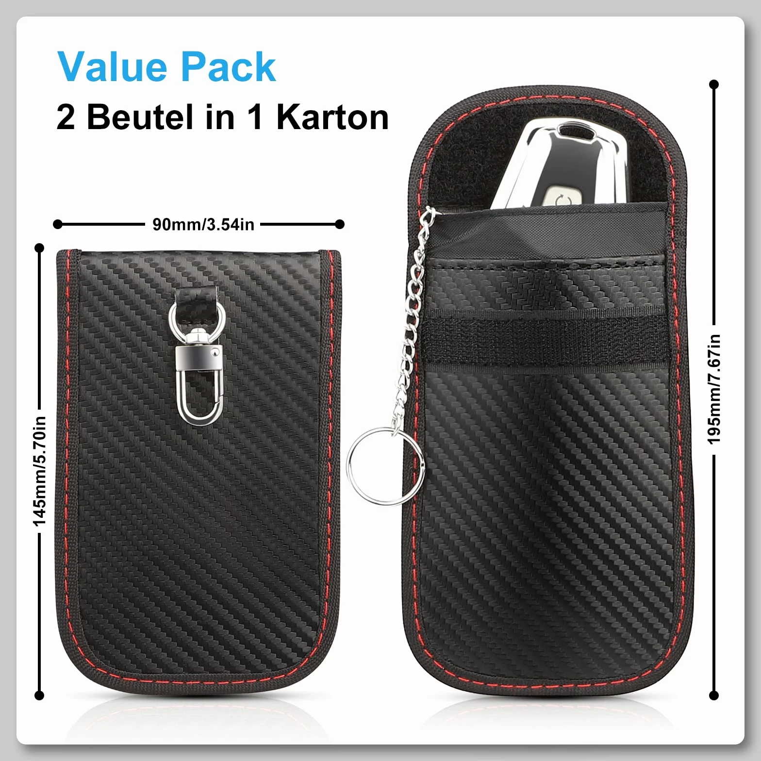 Keyless Go etui Ochronne na Kluczyki Samochodowe, 2 Sztuki, Faraday Bag RFID, etui na Klucze Radiowe, Antykradzieżowe, Etui na Klucze Samochodowe, 15 x 9 cm