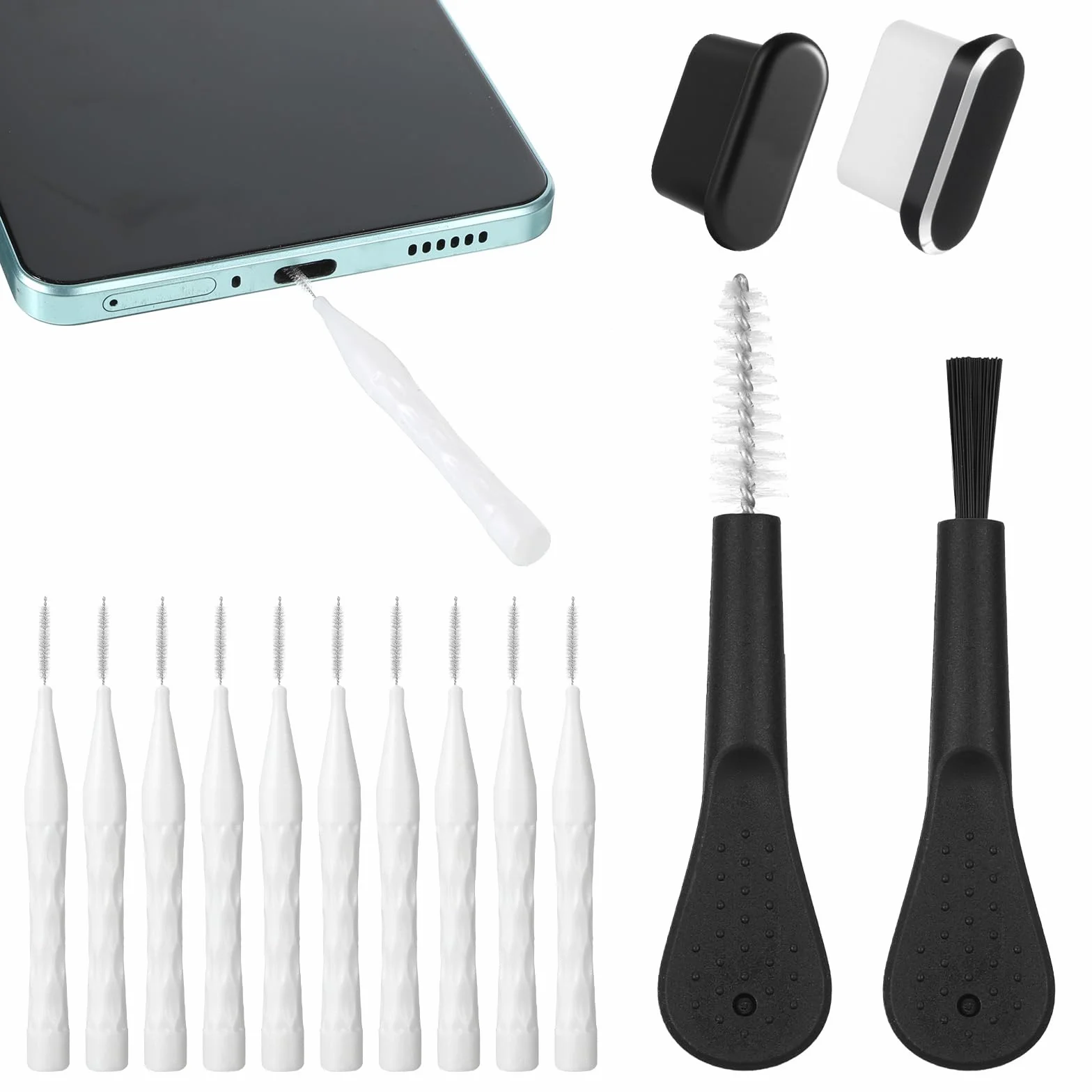 Zestaw 16 szt. USB C do czyszczenia telefonu komórkowego, głośnika, słuchawek, szczotek do czyszczenia, bez zapychania się, mini szczotka do czyszczenia 16 Pro Max, laptopów, keyboard cleaner (biała)