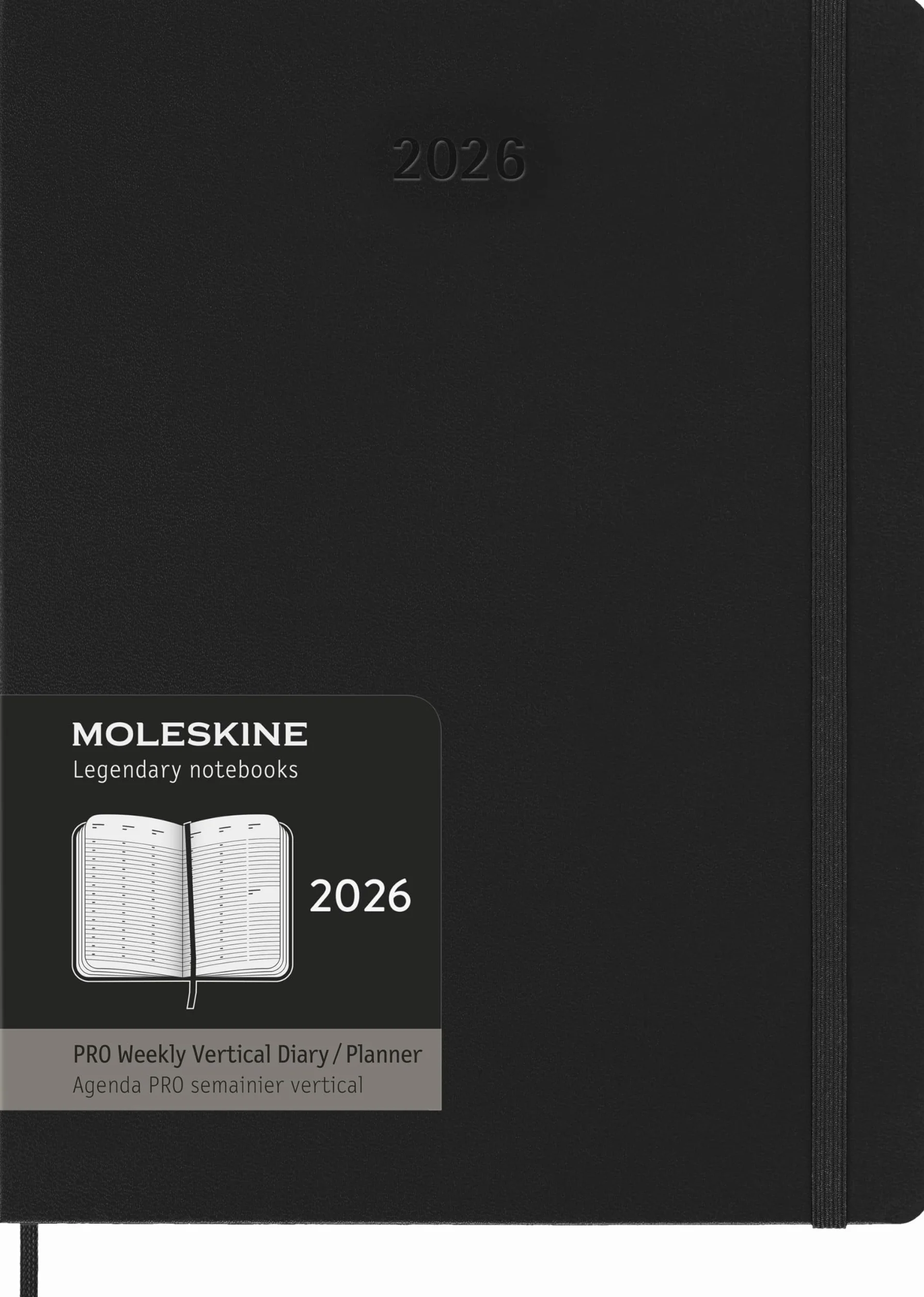 Moleskine 12 Monate Pro Wochen Notizkalender 2026, Pro XL, 1 Wo = 2 Seiten, vertikal, Spalten für Notizen, fester Einband, Schwarz