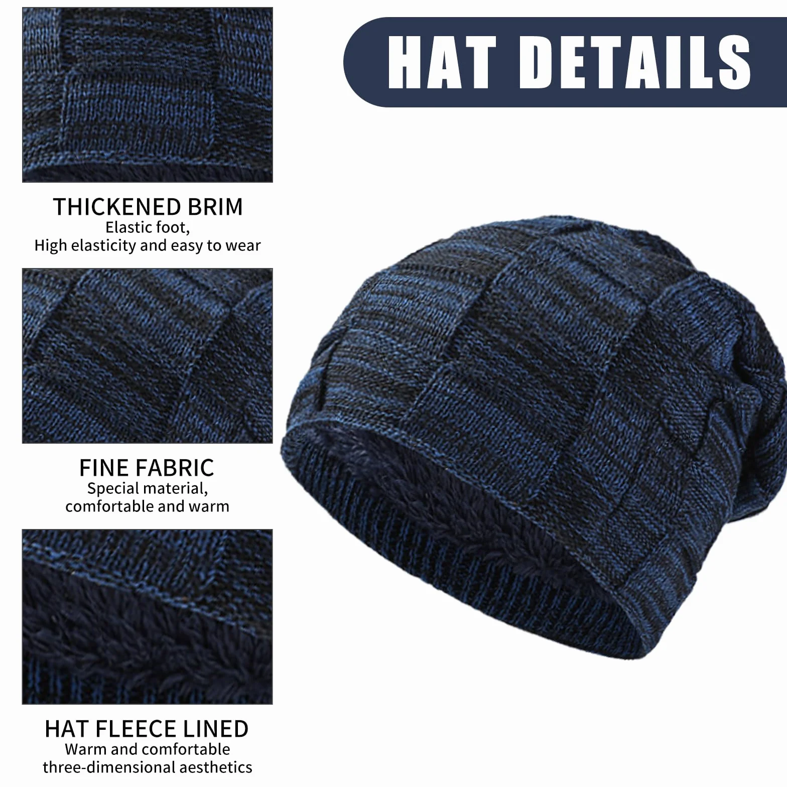 Decorie Męska czapka zimowa beanie, czapka z dzianiny, rękawiczki zimowe i szalik, zestaw z polarem, ciepła chusta na szyję, szal typu loop, szal do ekranu dotykowego, rękawiczki termiczne ocieplające