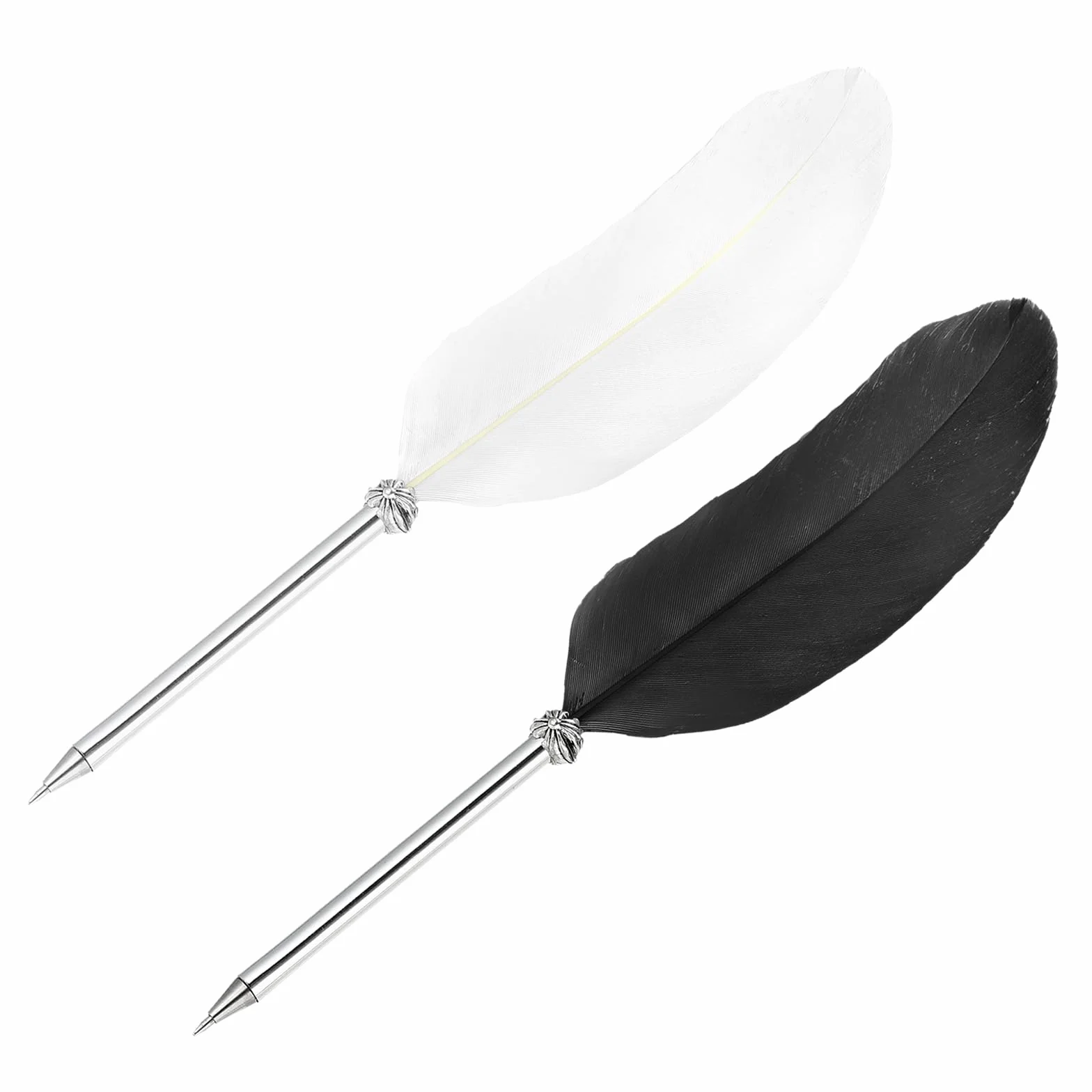 PATIKIL Długopis z piórami 21 cm, 2 szt., atrament, vintage, wyrafinowany, platerowany, do kaligrafii, pisania, podpisu, prezent ślubny, czarny/biały