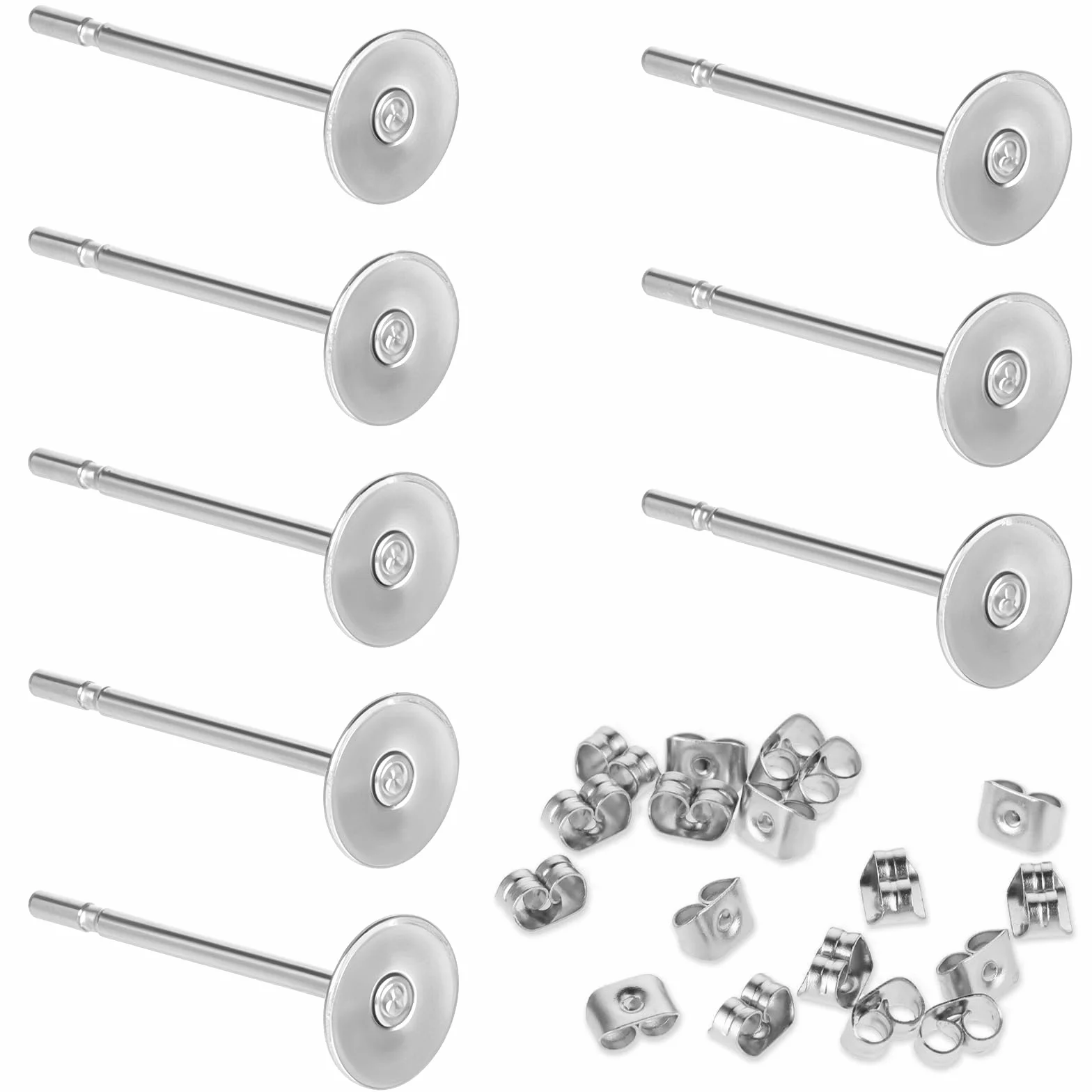 salbsever 400 szt. Zestaw do tworzenia kolczyków, płaskie kolczyki, materiały do produkcji biżuterii, do tworzenia biżuterii, sztyftów DIY, srebrne, 4 mm