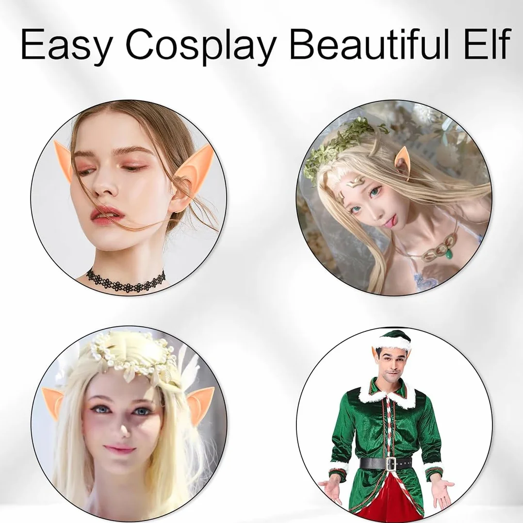 3 pary uszy elfów, szpiczaste uszy, uszy wróżki Elf Lateks Elf, Lateks Elf Ears do Cosplay, maskowanie, Halloween, Mardi Gras, dekoracje imprezowe