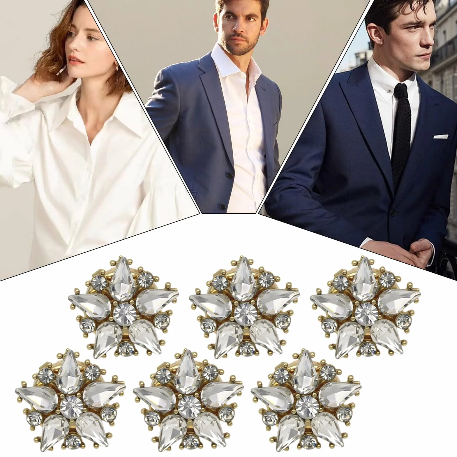 Flower Button Covers - Decorative Cufflinks, 6x Size Women Blouses Jeans with Elegant Design, Elegant Shine Covers, Metal Alloy Material, Accessory Button Cover for Weddings Meetings Parties Formal