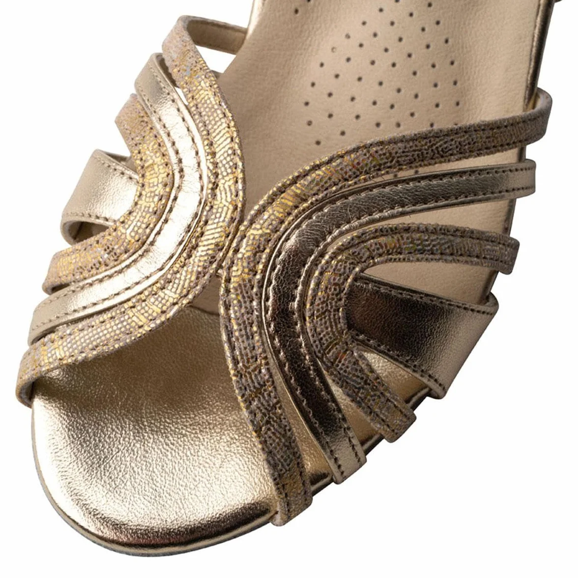 Werner Kern Damskie buty do tańca Kim Comfort – skóra platynowa/beżowa – dla szerokich stóp – obcas blokowy 3,5 cm – podeszwa z zamszu – Made in Italy