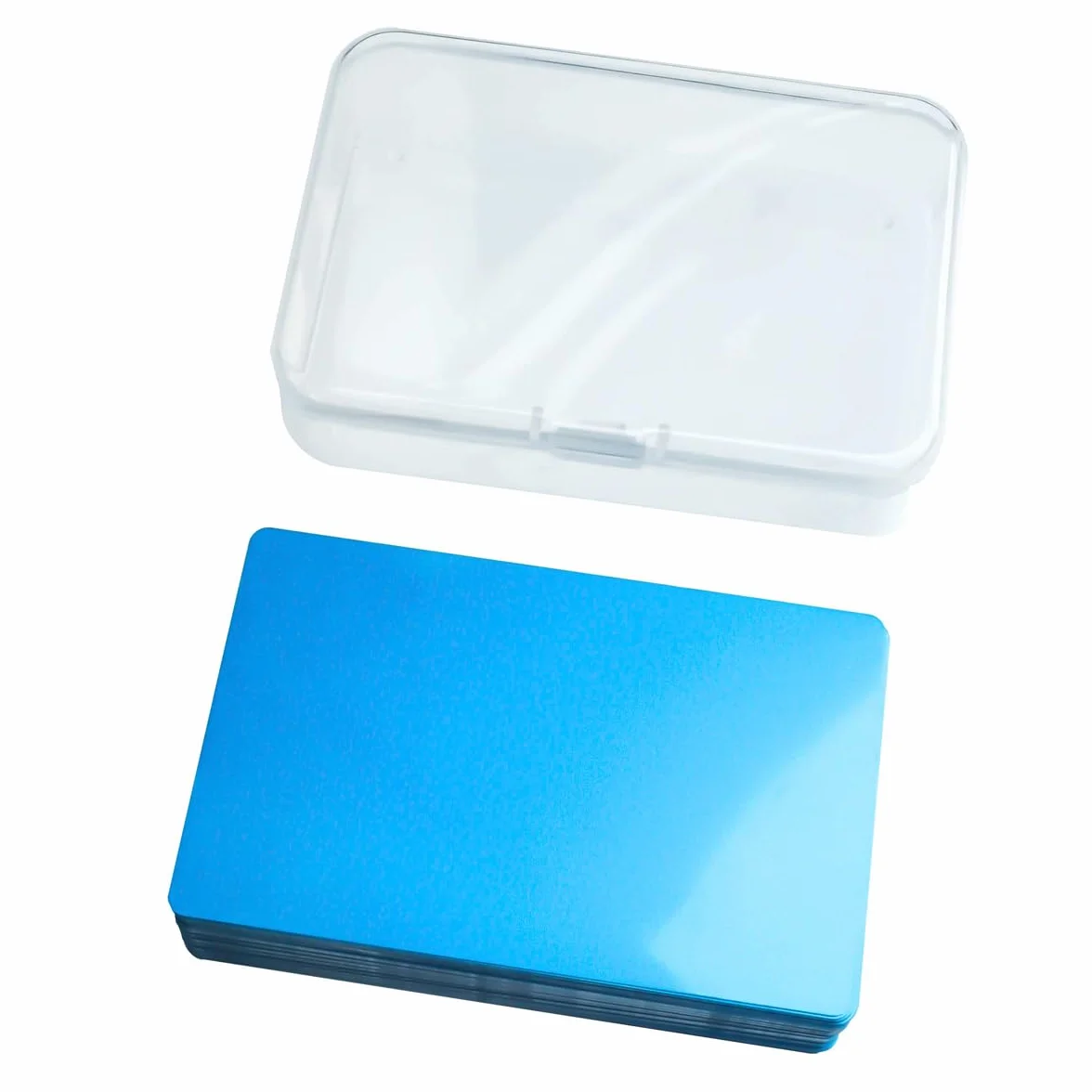 50 szt. metalowych wizytówek, puste wizytówki ze stopu aluminium, wizytówka do grawerowania laserowego, 0,22 mm/8,6 x 5,4 cm, do kart klientów biurowych, prezent DIY (niebieski)