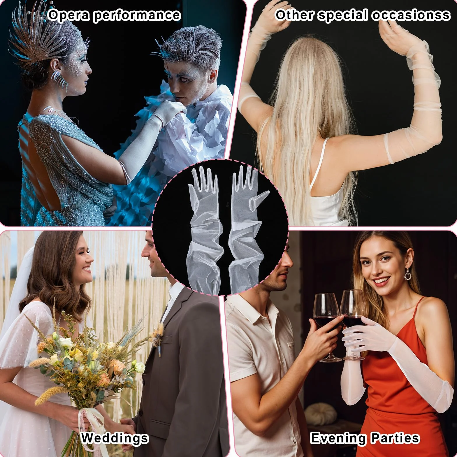 Giantree Długie tiulowe rękawiczki, przezroczyste, na imprezę i do łokci, 70 cm, ślubne, do kostiumów na bal operowy dla kobiet i dziewcząt na weselu