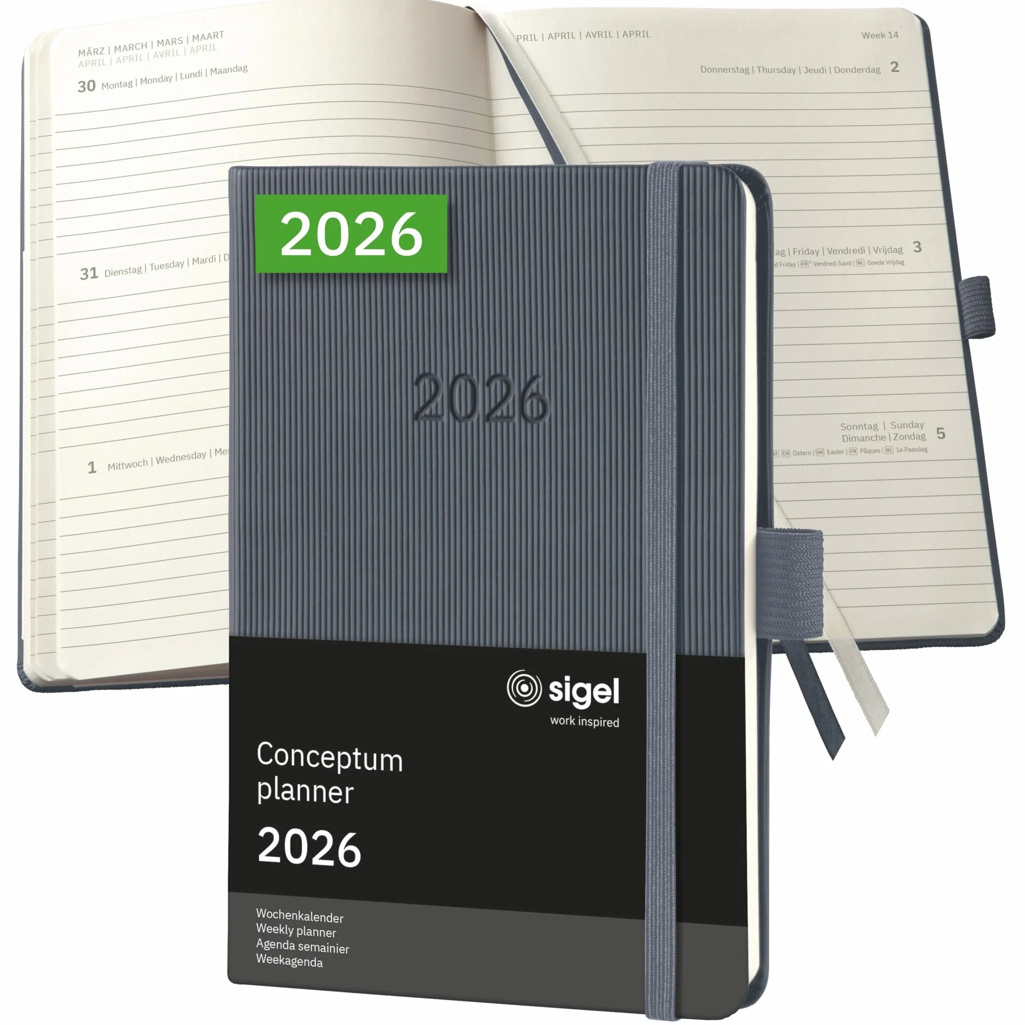 SIGEL C2667 Wochenkalender Conceptum 2026, ca. A6, , dunkelgrau: Agenda Conceptum, Classic, Hardcover