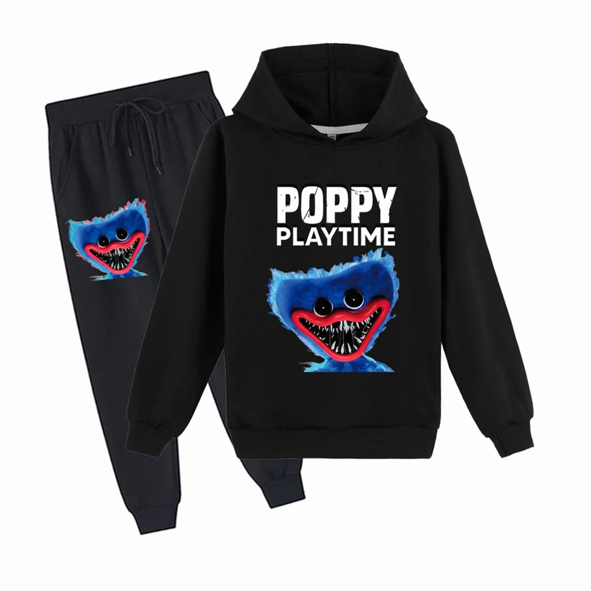 Poppy Playtime Huggy Wuggys Kids 2-częściowy zestaw bluzy z kapturem i spodnie dresowe na co dzień dres bluza zestaw dla chłopców dziewcząt