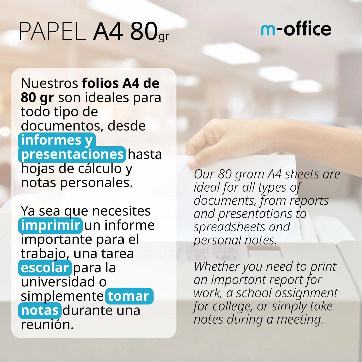 Pakiet Folios A4 80gr, pakiet 500 arkuszy, papier wielofunkcyjny do drukarek atramentowych i laserowych, arkusze A4 210 x 297 mm idealne do biura domowego · m-office (500 arkuszy)