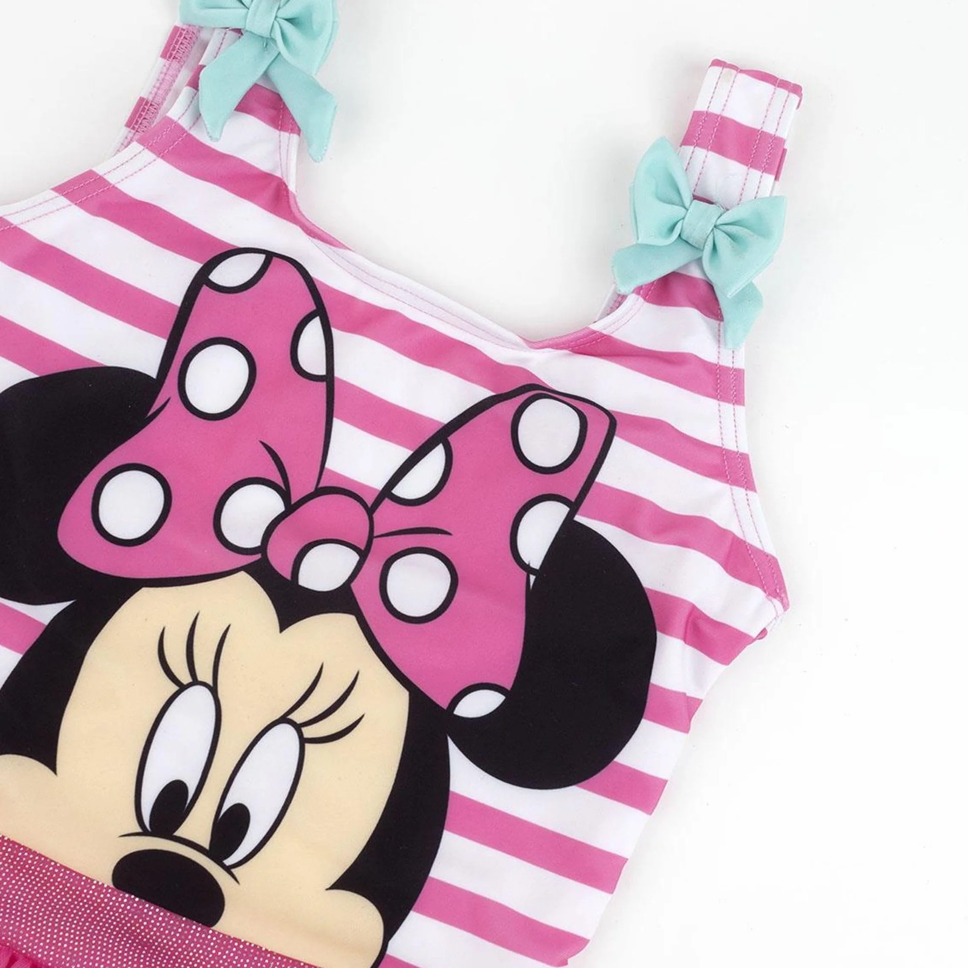 CERDÁ LIFE'S LITTLE MOMENTS Dziewczęcy kostium kąpielowy z falbankami, 85, 15% elastanu, z podszewką w 100% z poliestru i figurkami Minnie, oficjalny produkt licencjonowany Disney, różowy, 4 lata
