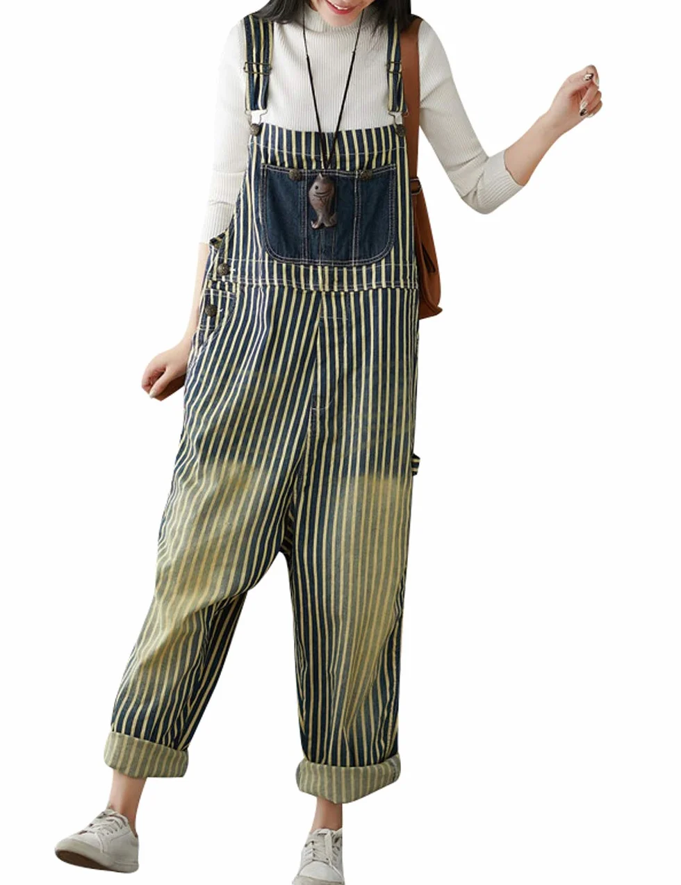 Youlee Damskie spodnie ogrodniczki z szerokimi nogawkami w stylu retro