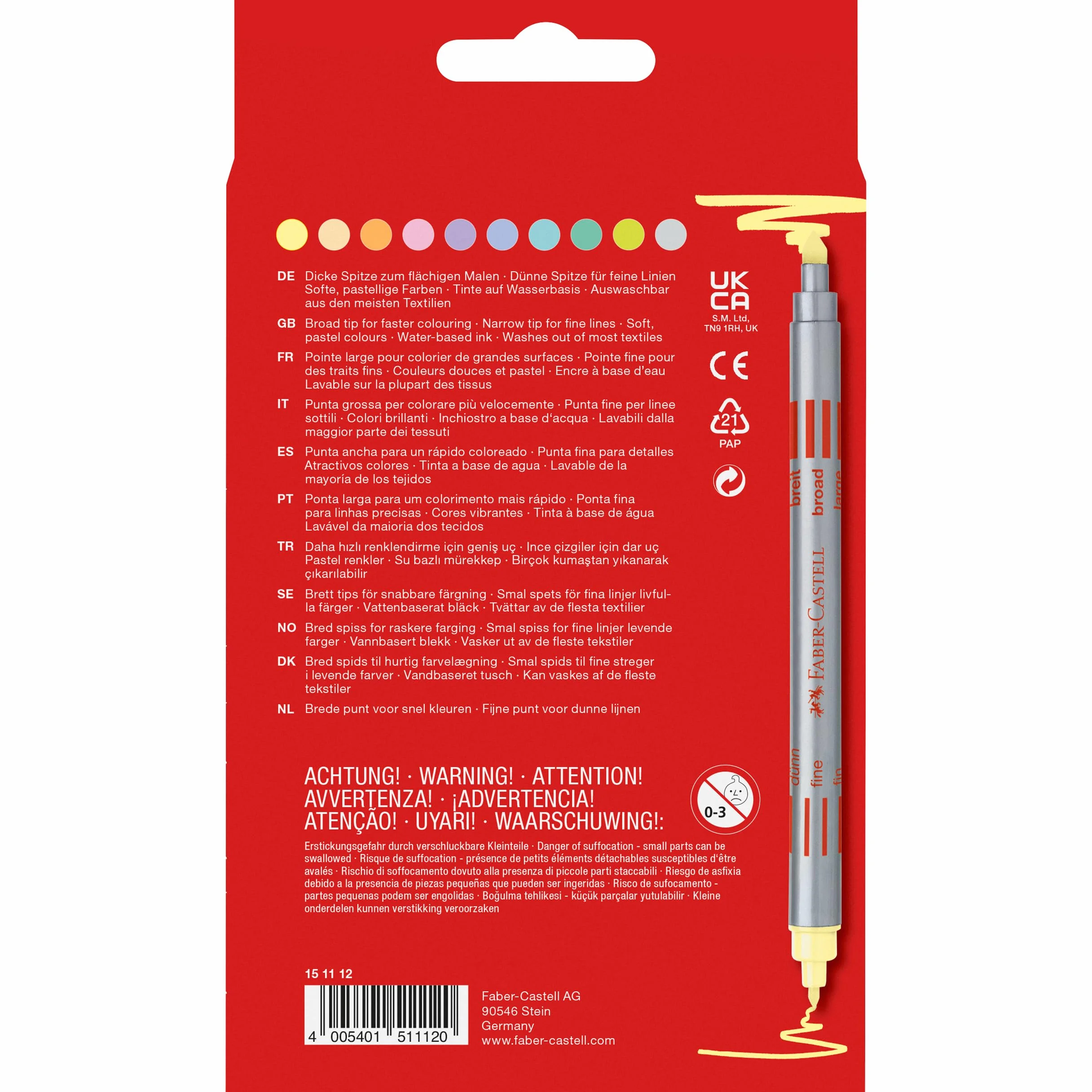 Faber-Castell 151112 - Zestaw pastelowych flamastrów, 10 dwustronnych flamastrów dla dzieci i dorosłych