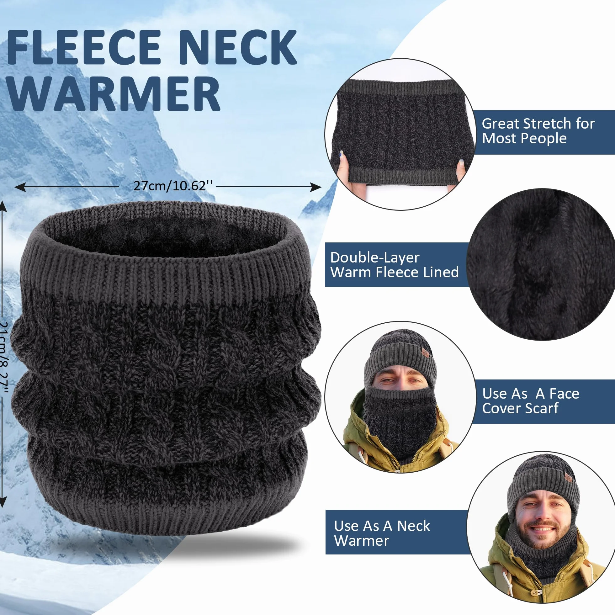 Bequemer Laden Męskie damskie zimowe czapki typu beanie rękawiczki do ekranu dotykowego szalik na szyję zestaw ocieplacz dzianinowa czapka z czaszką z podszewką polarową prezenty dla mężczyzn kobiet,