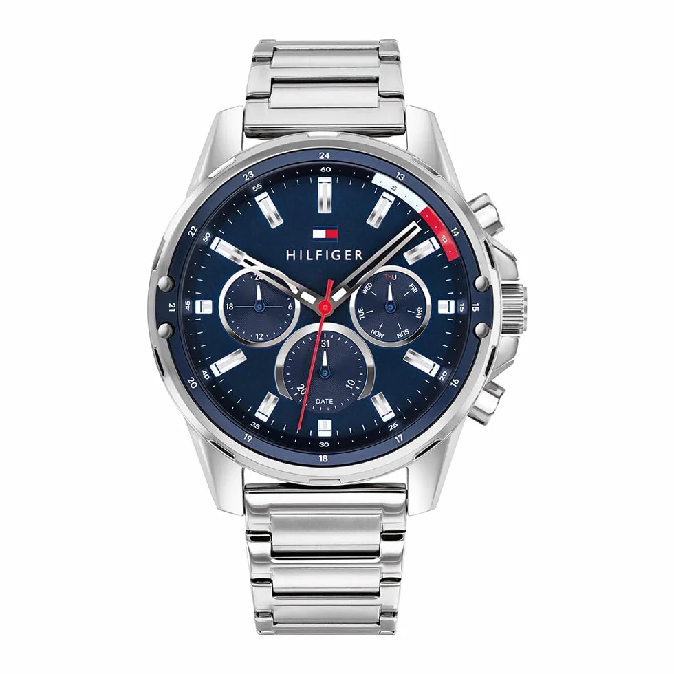 Tommy Hilfiger Analogowy, wielofunkcyjny zegarek kwarcowy dla mężczyzn, z bransoletą ze stali nierdzewnej lub paskiem silikonowym