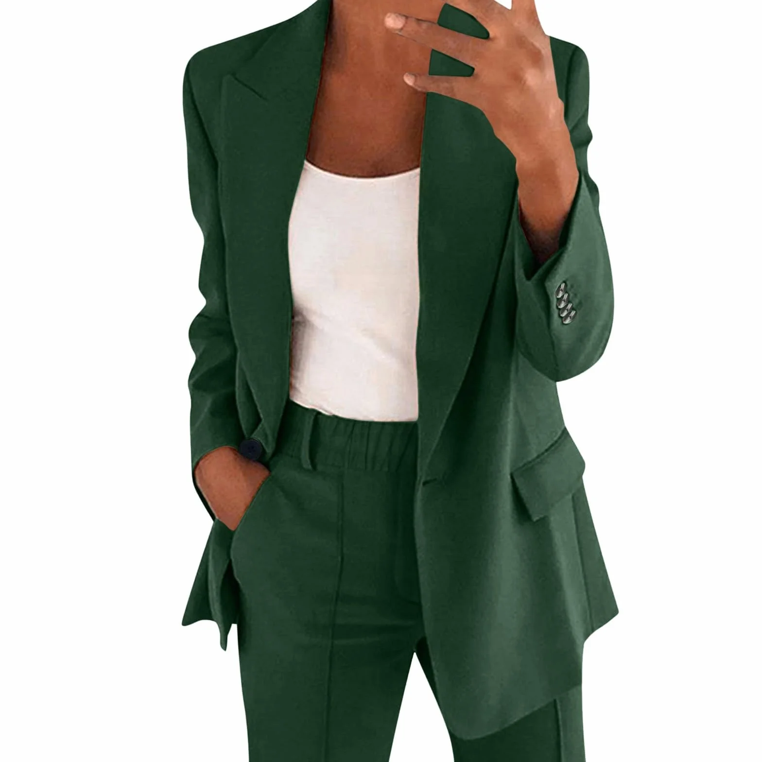 Spodnie damskie, sportowy, elegancki, biznesowy, zestaw 2-częściowy, slim fit, marynarka, spodnie dresowe dla kobiet, odświętny, sportowy dres do spodni, krój slim fit, strój rekreacyjny