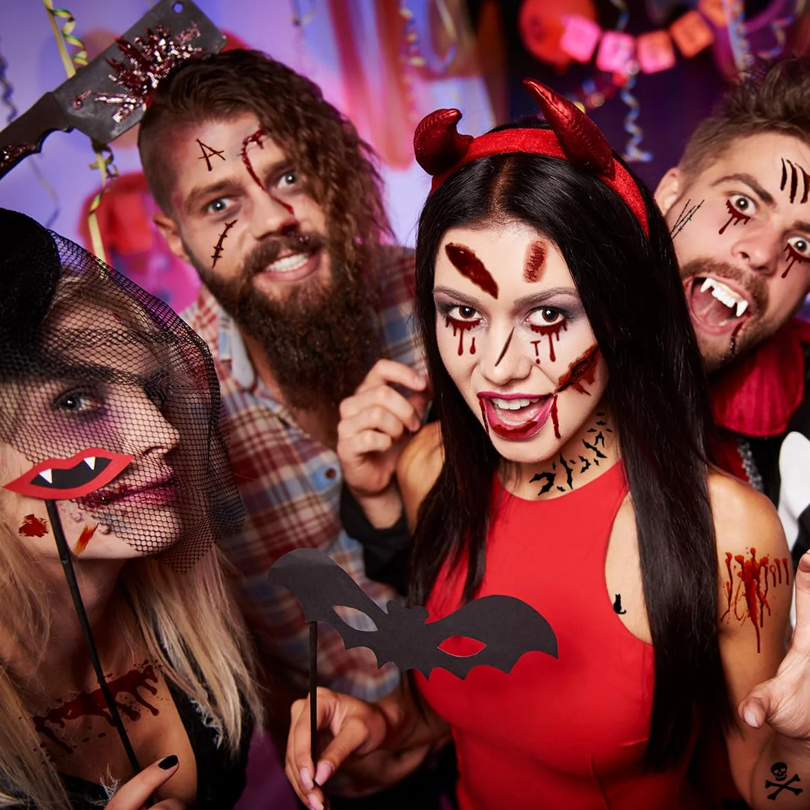 Tatuaże na Halloween, 10 arkuszy, kostium na Halloween dla kobiet i mężczyzn, tatuaż na twarz, zombie, wampir, czarownice, akcesoria do makijażu, blizny, rany, pająki