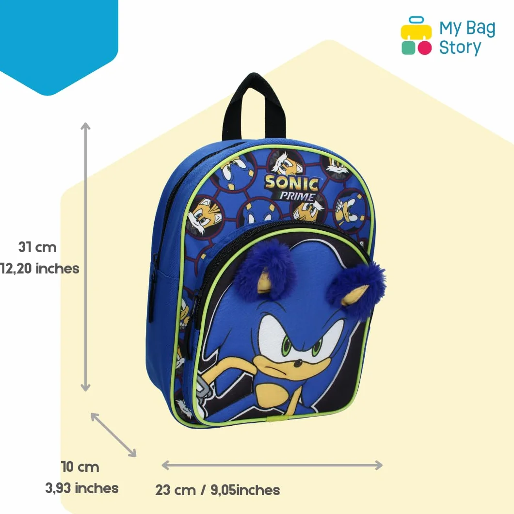 mybagstory - Plecak chłopięcy 3D Sonic - Niebieski - Dziecięcy - Szkoła - Przedszkole - Żłobek - Torba szkolna - Rozmiar 31 cm - Regulowane ramiączka - Pomysł na prezent, Sonic - Niebieski, enfant