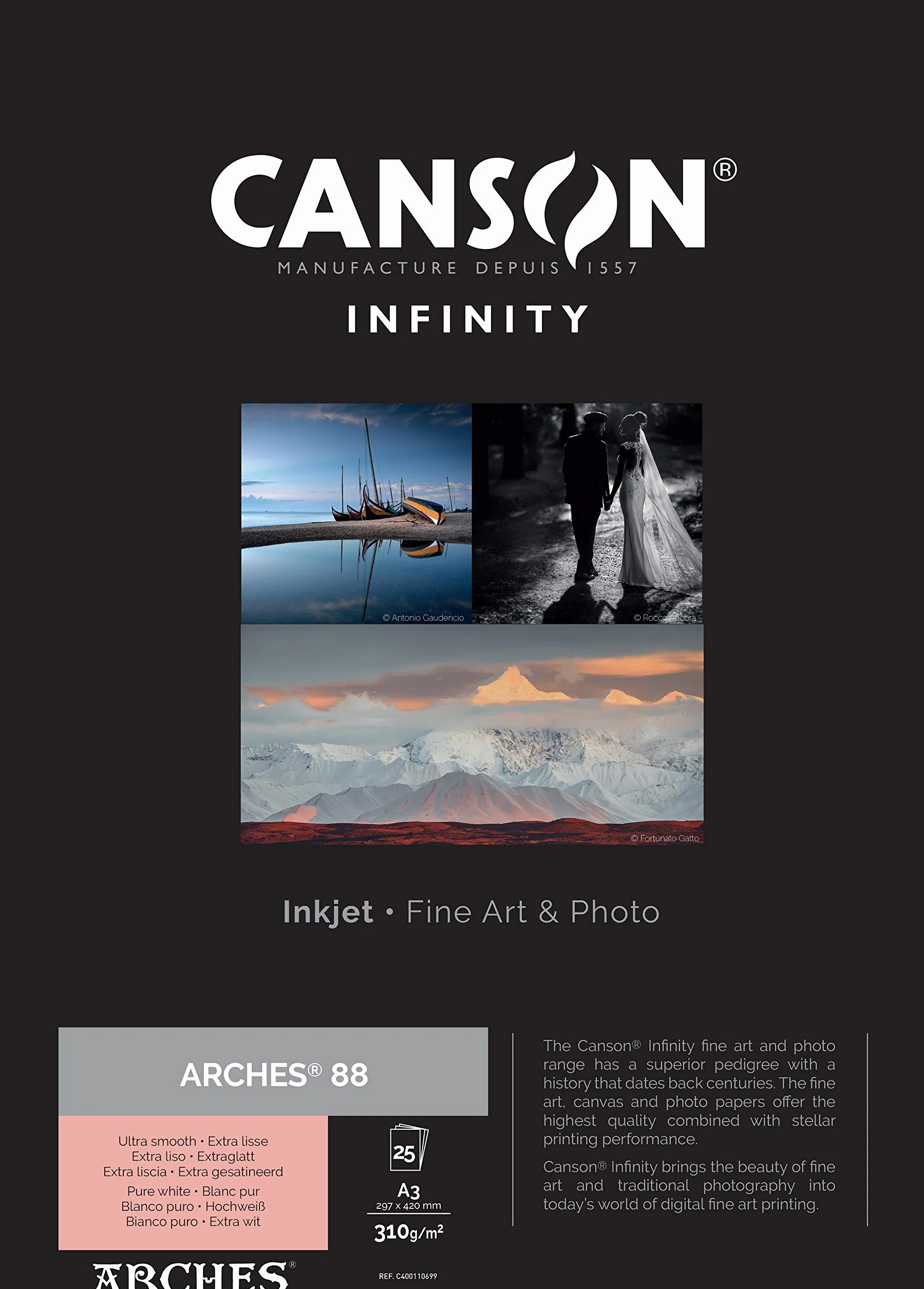 Canson Infinity Arches 88, 100% satynowany, 310 g, pudełko A3, 25 godzin, naturalna biel