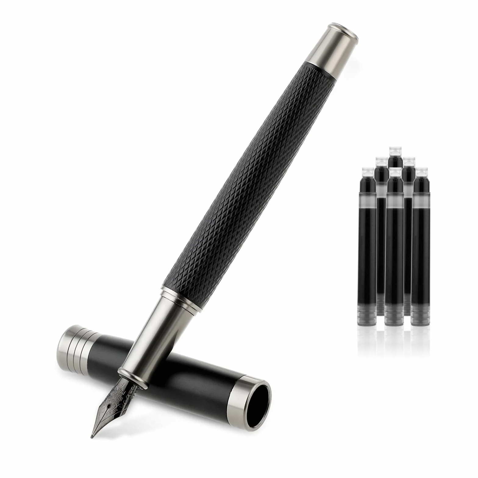 TIESOME Luksusowy zestaw piór wiecznych, metalowe pióro wieczne z 6 wkładami atramentowymi 2,6 mm, gładkie pisanie, do kaligrafii, do pamiętnika, na prezent, do biura, biznesu (cienka końcówka 0,5 mm)