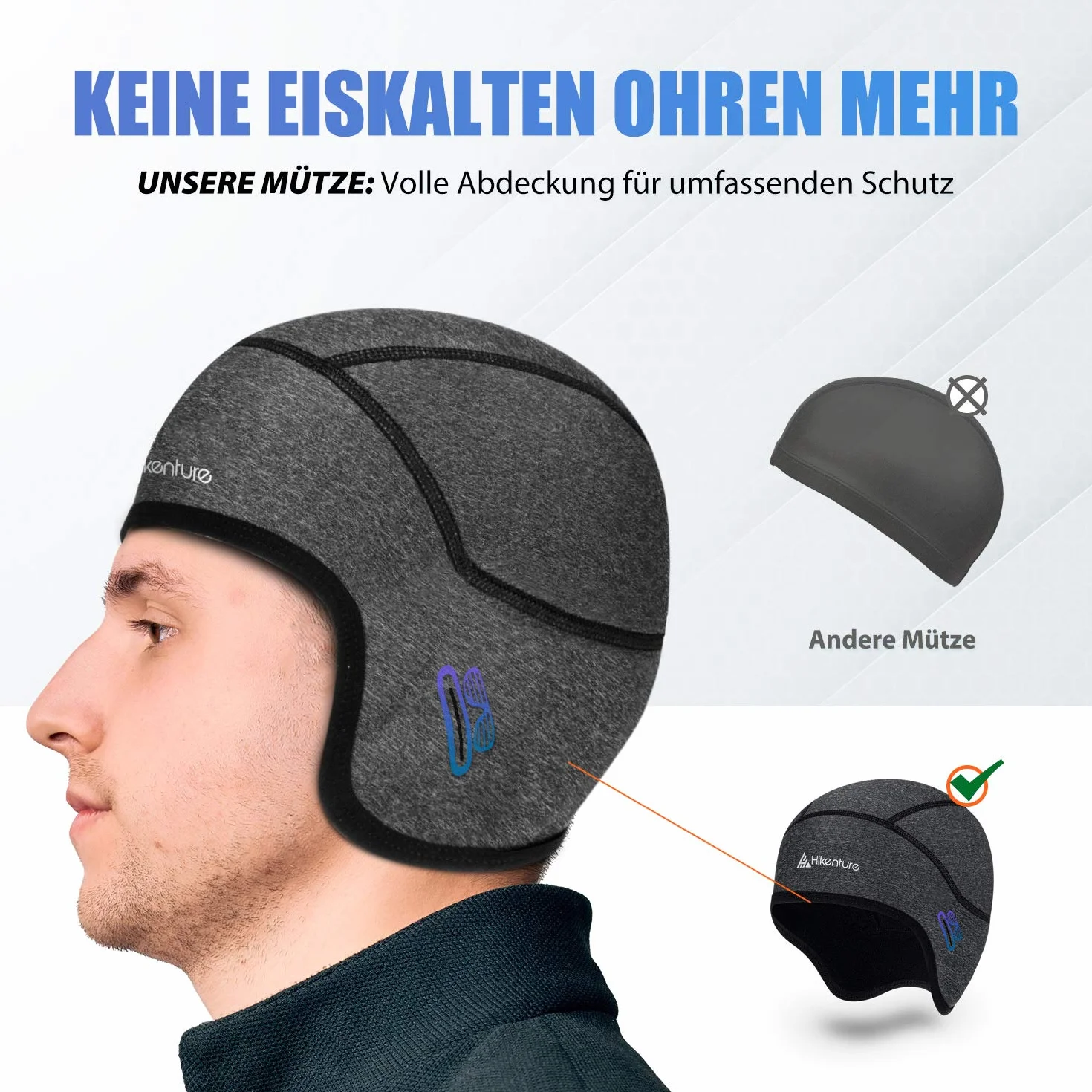 HIKENTURE Czapka zimowa, 2 sztuki, wiatroszczelna czapka rowerowa, ciepła czapka rowerowa, czapka pod kask rowerowy, kask narciarski, wspinaczka, jazda na rowerze