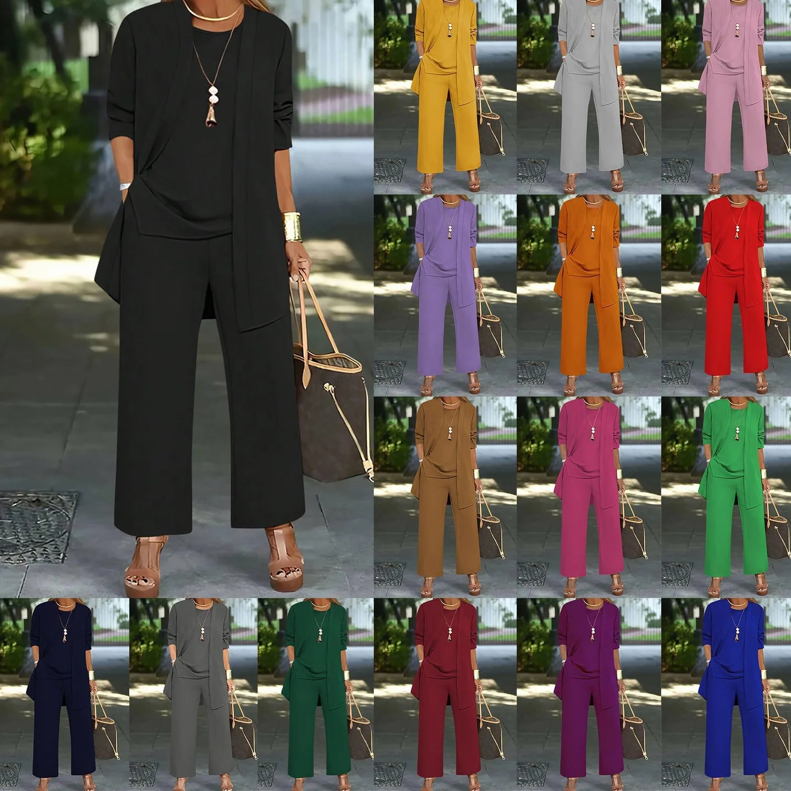 Generisch Spodnie damskie, odświętne, eleganckie, 3-częściowy zestaw, duże rozmiary, garnitur, strój wieczorowy