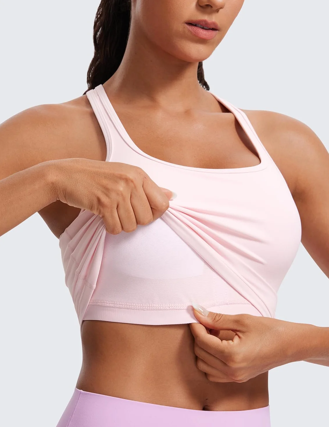 CRZ YOGA Butterluxe Damski sportowy biustonosz typu Y-Back Racerback Longline – usztywniany top do ćwiczeń z okrągłym dekoltem i wbudowanymi wkładkami