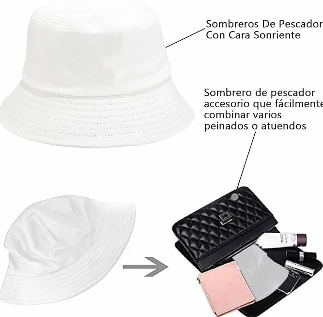 Voarge Kapelusze rybackie, Składany Bucket Hat, Składany Uśmiechający się kapelusze dla mężczyzn kobiet wędkarstwo Unisex Outdoor Beach Cap 56-58cm, Biały, 56-58