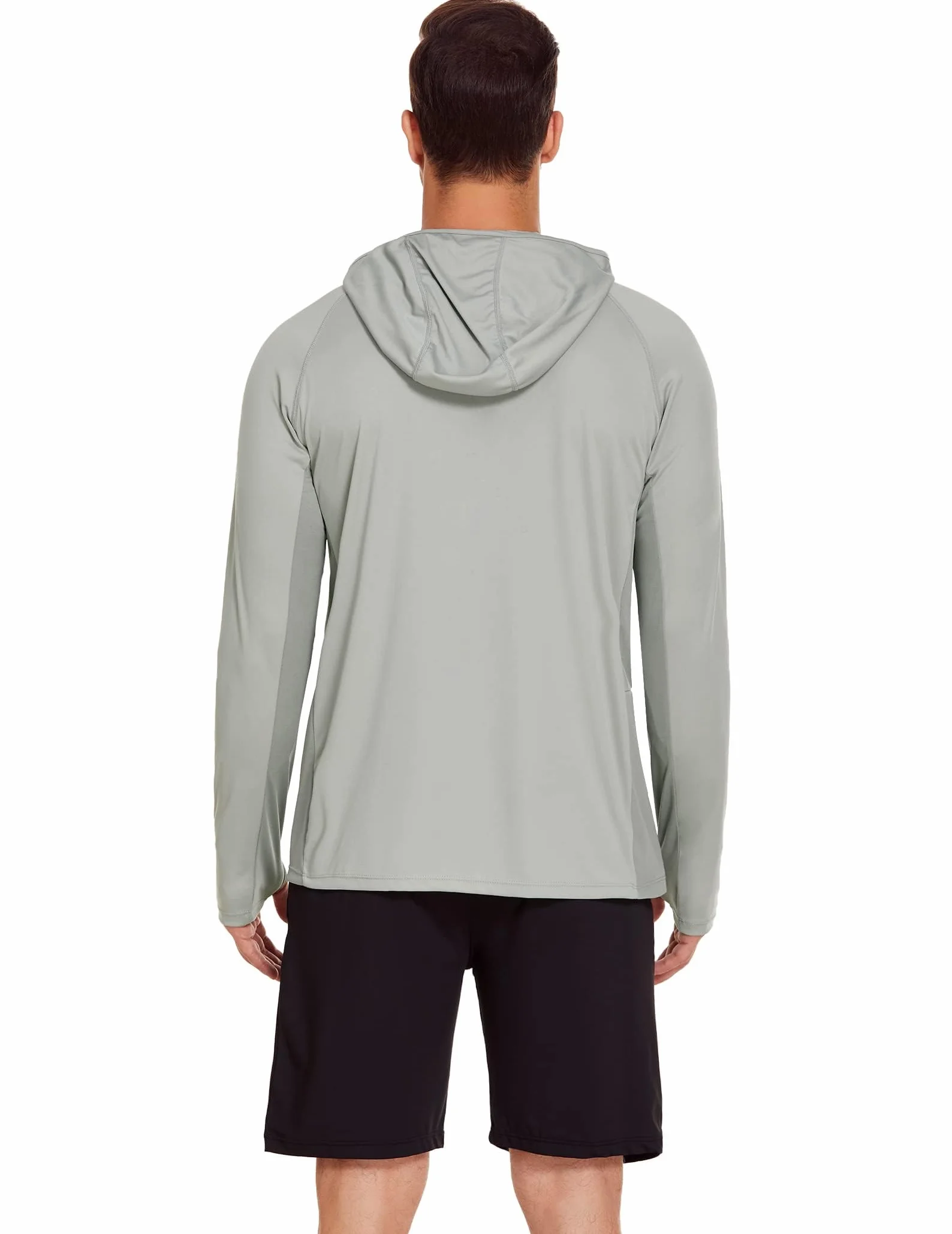 PINSPARK Męska koszulka sportowa UV UPF 50+ ochrona przed słońcem UV koszulka z długim rękawem bluza z kapturem z otworem na kciuk, Rashguard, oddychająca, surfing, wędkowanie, wędrówki
