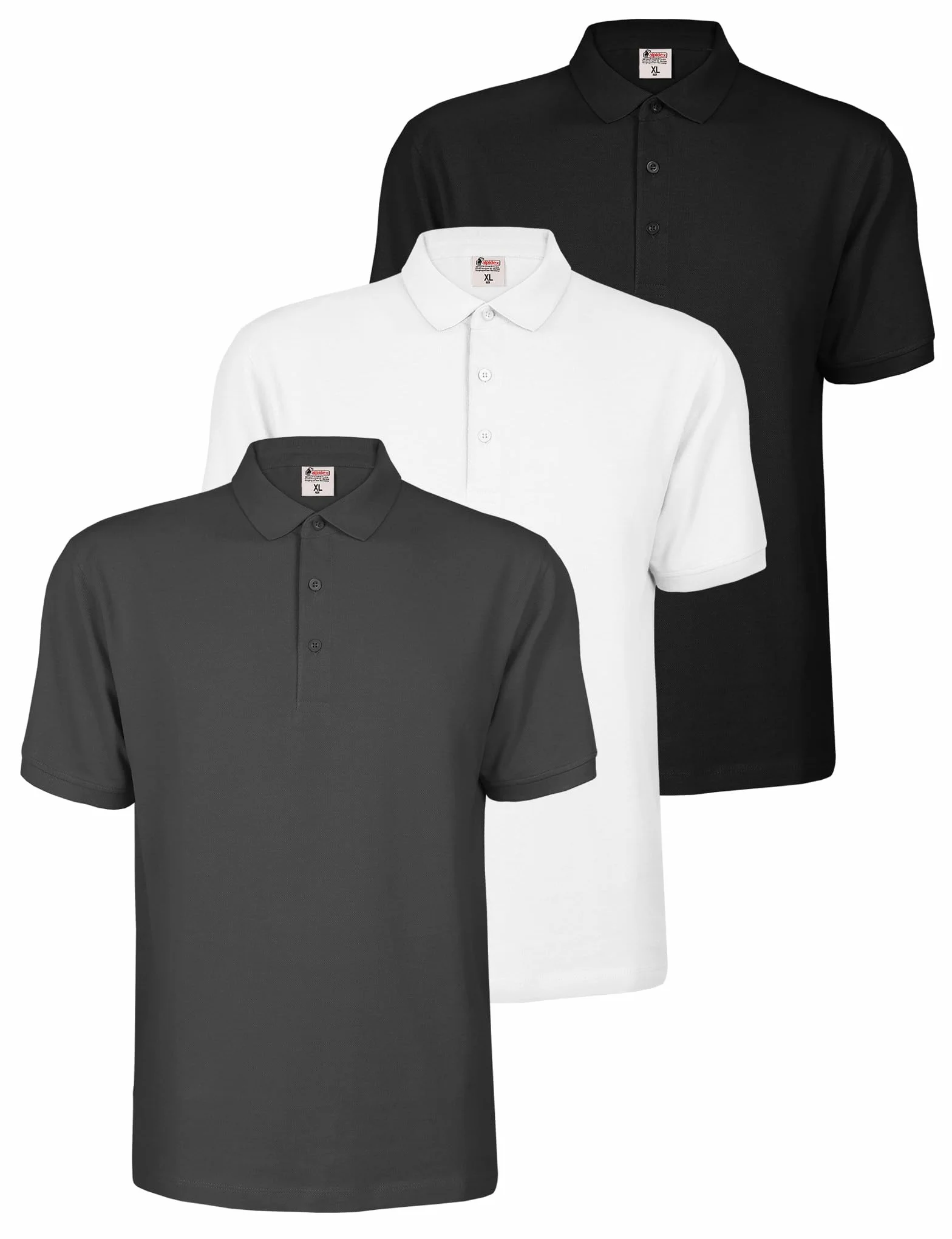 ALPIDEX Polo Męskie 3-Pak Koszulki z Krótkim Rękawem 100% Bawełna Klasyczny Krój Jednokolorowe S M L XL XXL 3XL 4XL 5XL