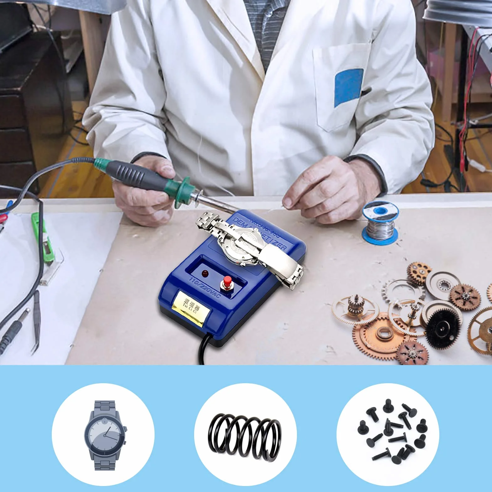 Demagnetyzator do zegarków, profesjonalne narzędzie do naprawy demagnetyzatora Naprawa zegarka Demagnetyzator zegarek kwarcowy Narzędzie do naprawy rozmagnesowania 250V