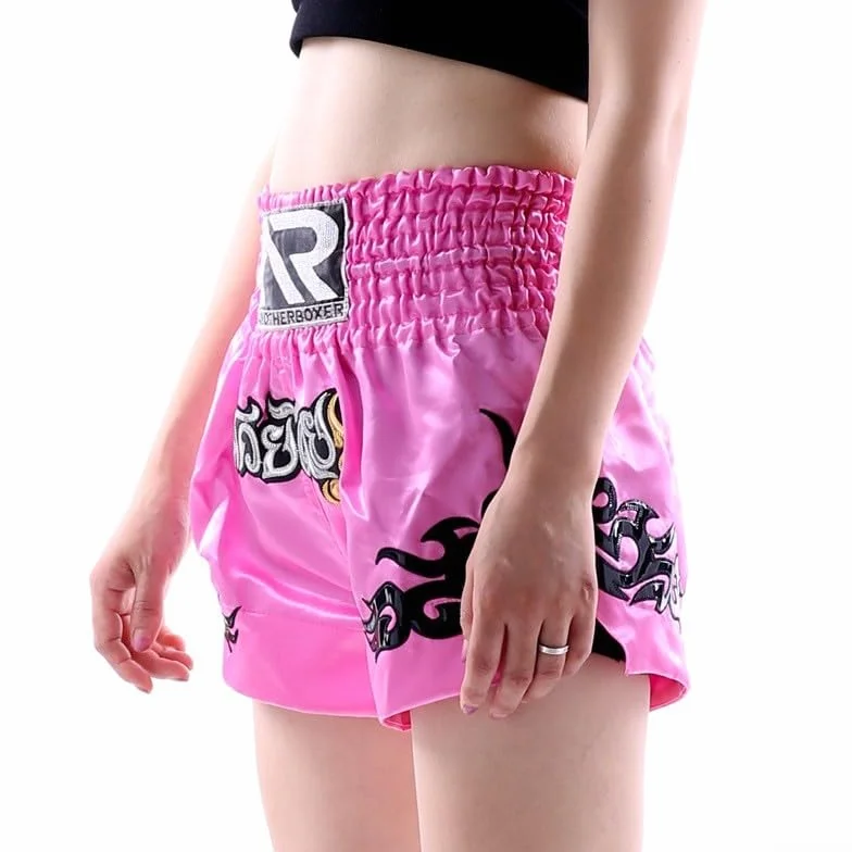Muay Thai szorty dla mężczyzn i kobiet, slim fit, spodenki bokserskie MMA, odzież treningowa, spodenki do sztuk walki (rozmiar M, różowe)
