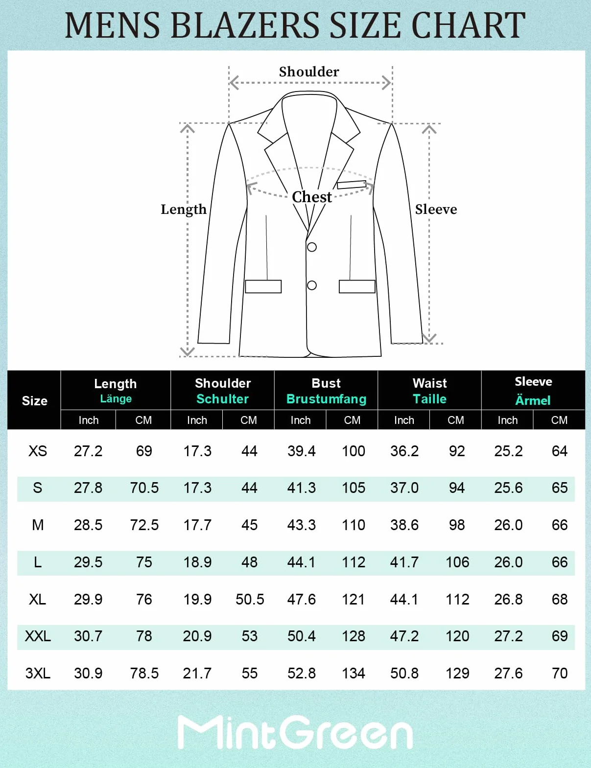 mintgreen Męska marynarka z 2 guzikami slim fit jednorzędowa formalna ślubna solidna kurtka garniturowa