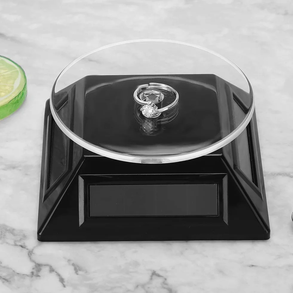 Solar Gramofon Obrotowy Stojak 360 °, Stojak Solarny Gramofon Obrotowy Zegarek Telefon Stojak na Biżuterię, Biżuterię Spinner Watch Hobby Collection Półka(czarny)