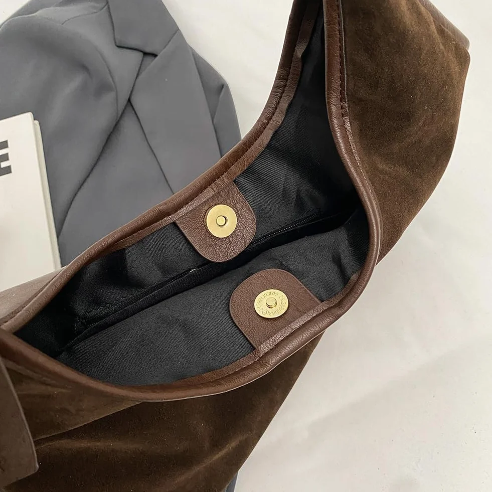 Zamszowa torba dla kobiet, duża torka na ramię hobo z zamknięciem magnetycznym, retro zamszowe prace torebka Tote do podróży na zakupy college'u codzienne użytkowanie